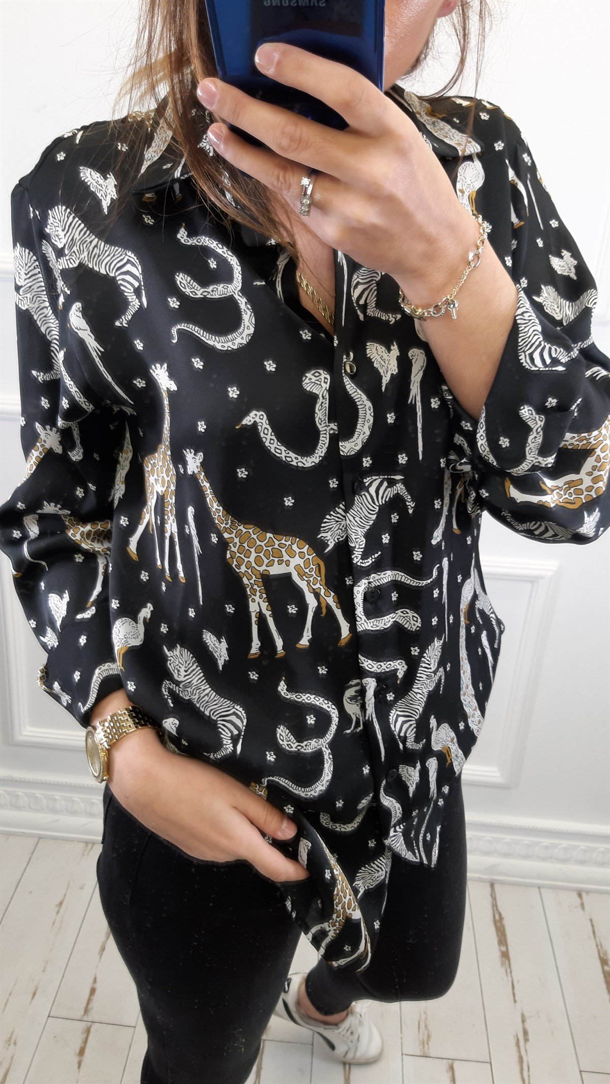 Animal Print Saten Gömlek