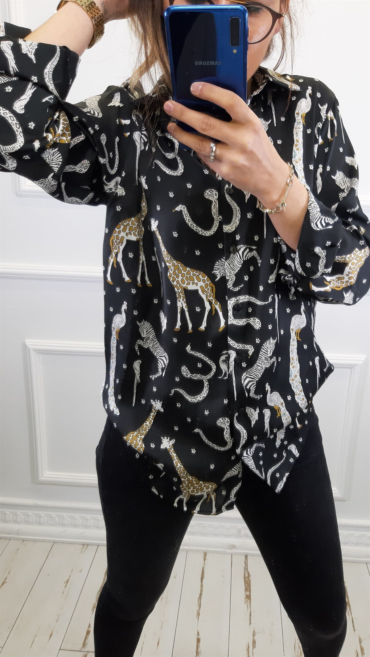 Animal Print Saten Gömlek