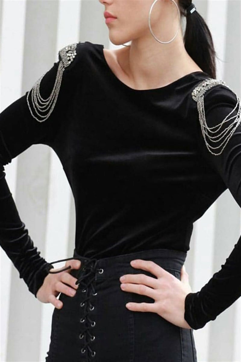 Apoletli Kadife Bodysuit