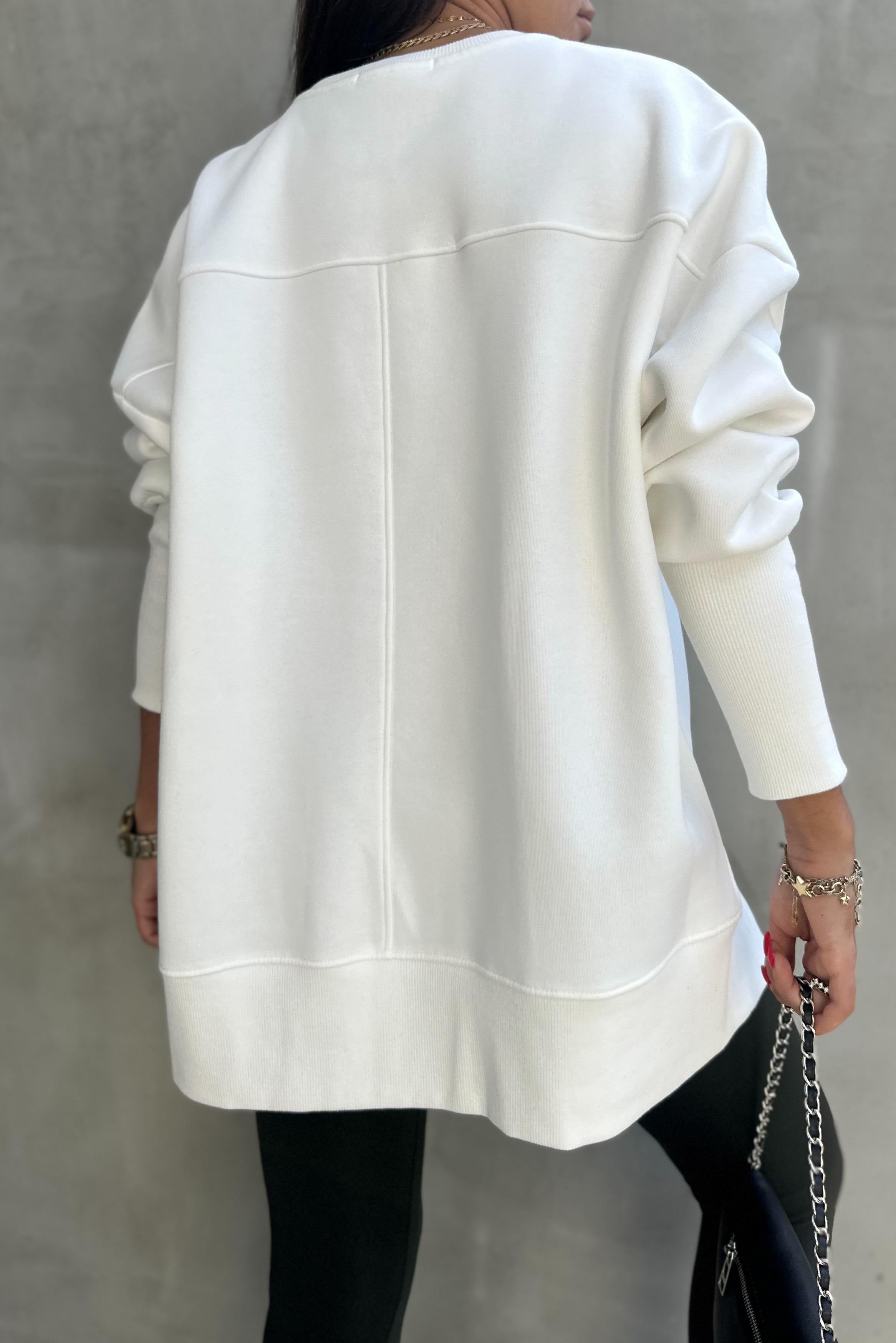 Asimetrik Beyaz Basic SweatshirtSWEATSHİRT