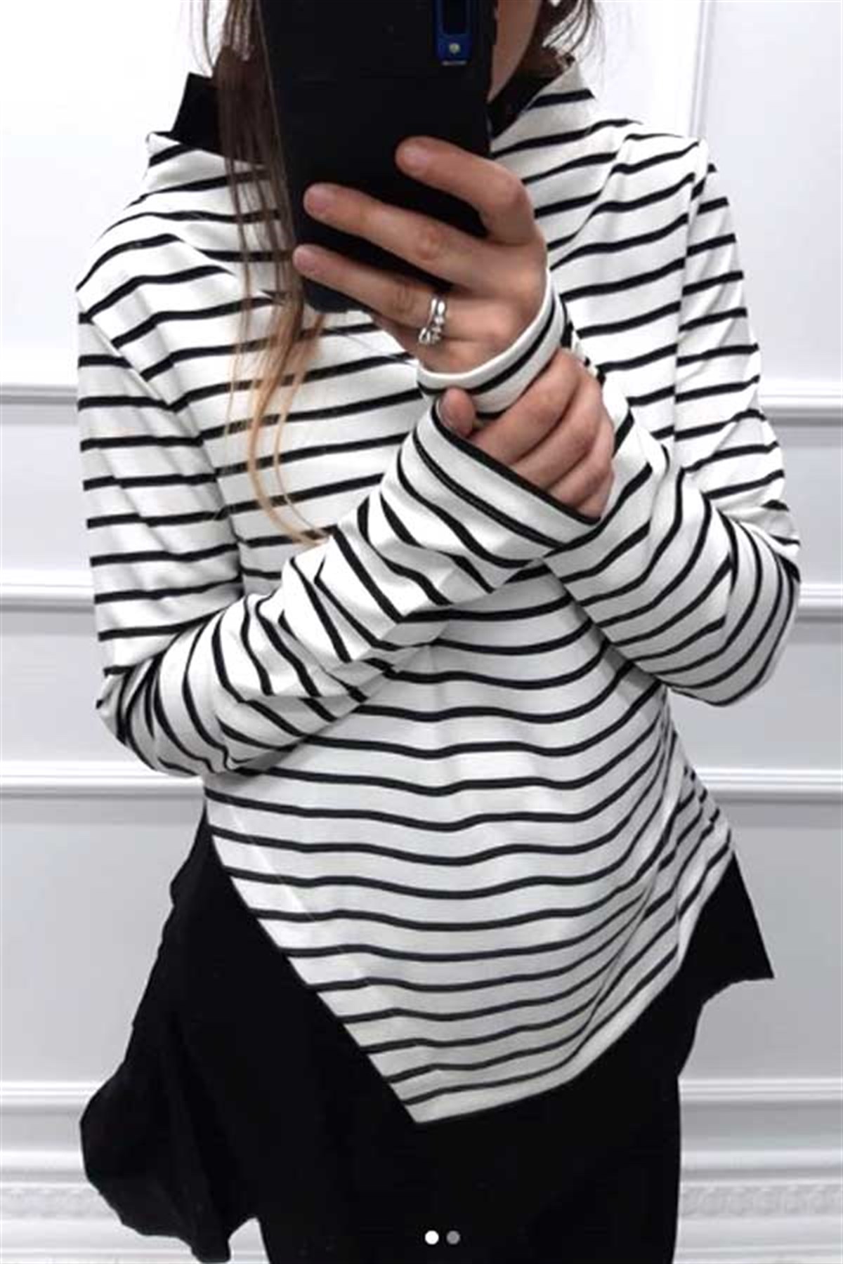 Asimetrik Poplin Detay Çizgili Sweatshirt