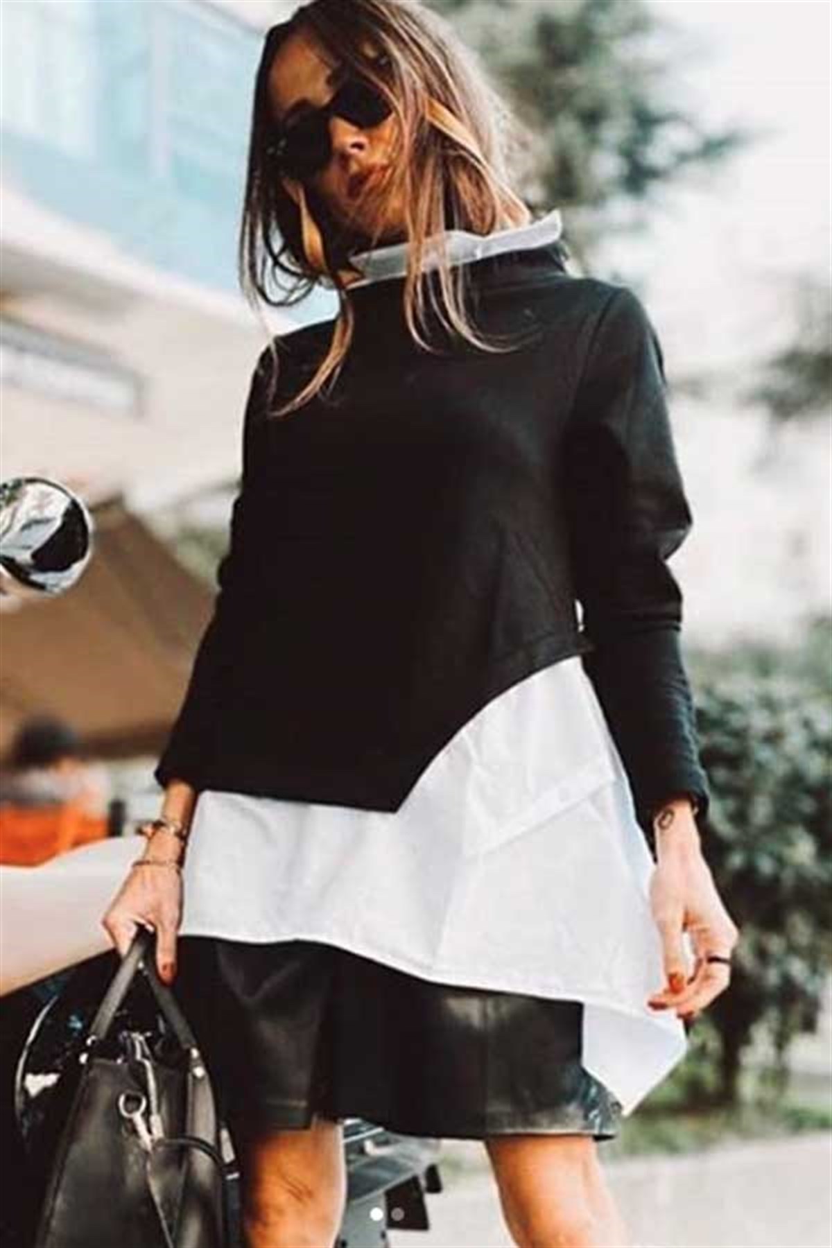 Asimetrik Poplin Detaylı Sweatshirt
