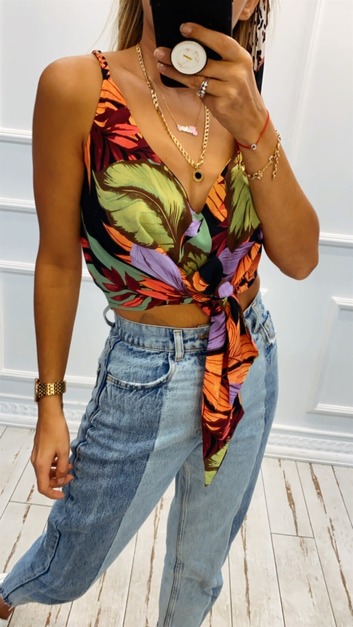 Askıları Örme Detaylı Bağlamalı Bluz