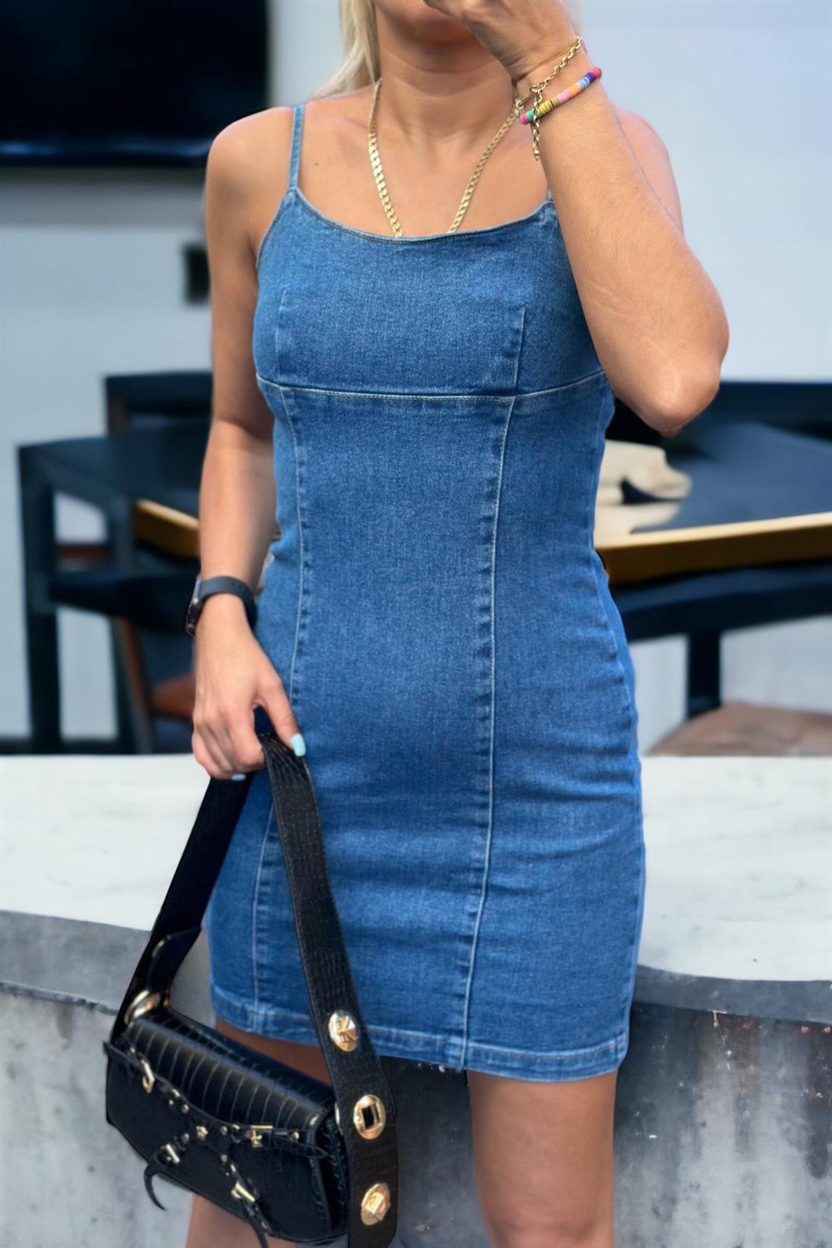 Askılı Denim ElbiseELBİSE