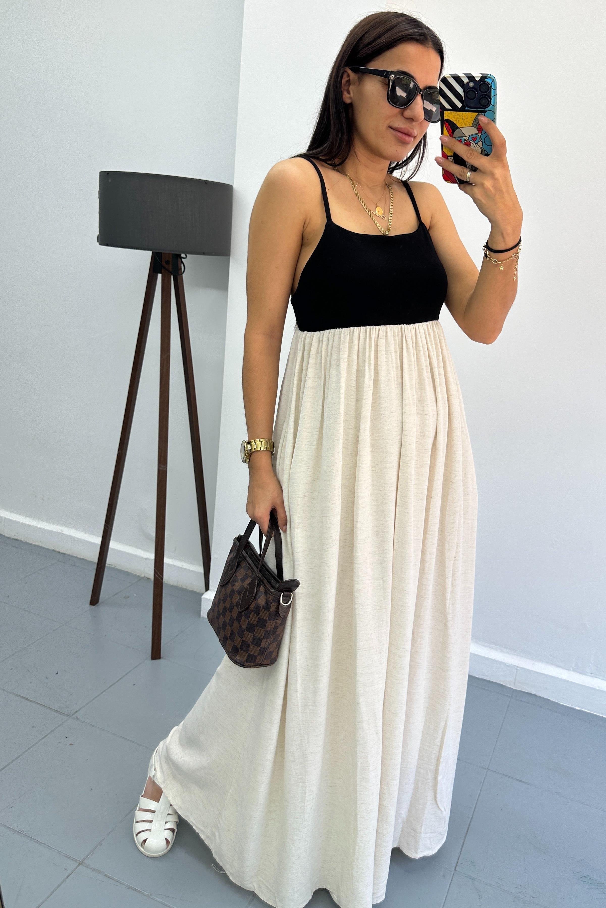 Askılı İki Renkli Elbise ELBİSE