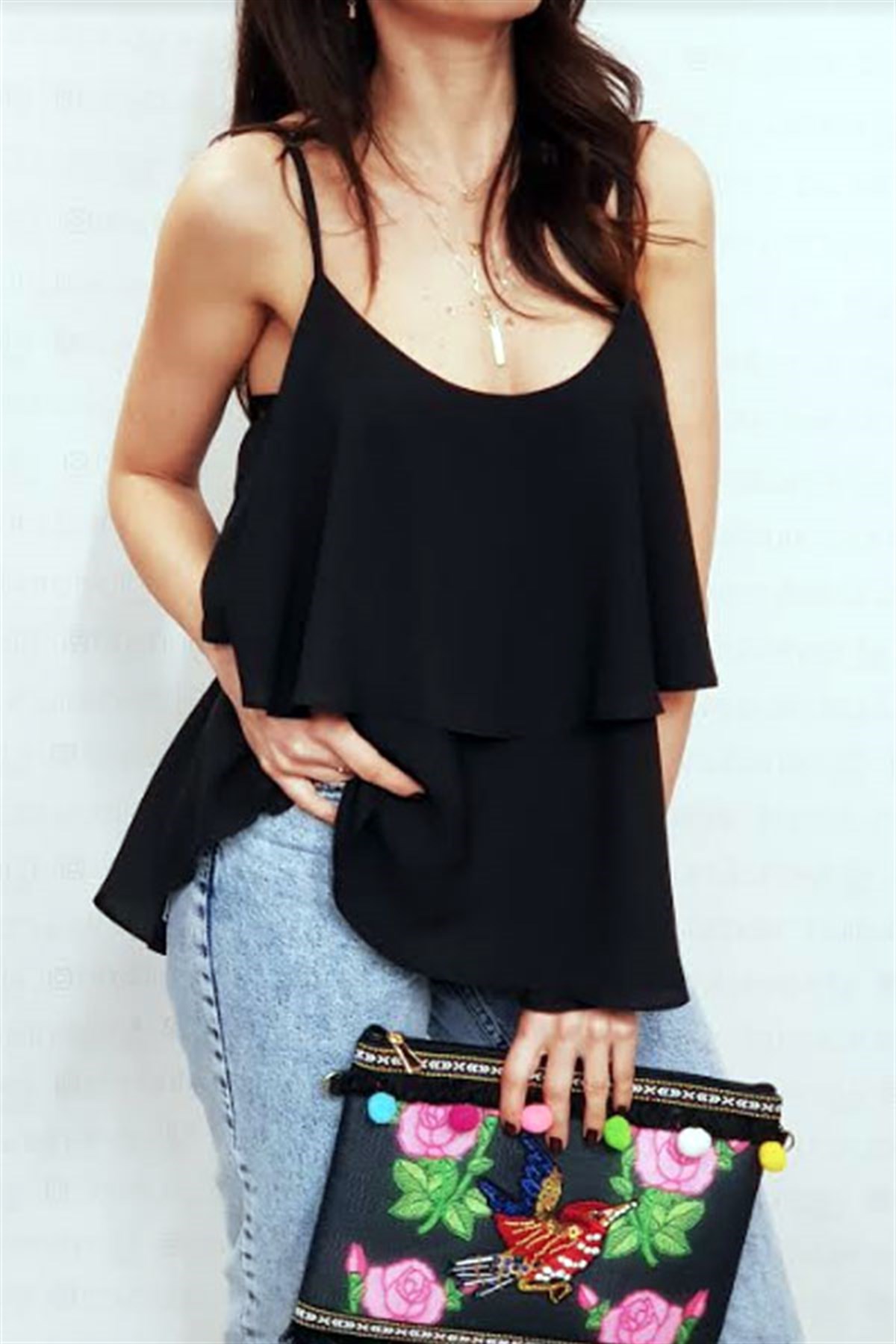 Askılı Kat Kat Volanlı Bluz