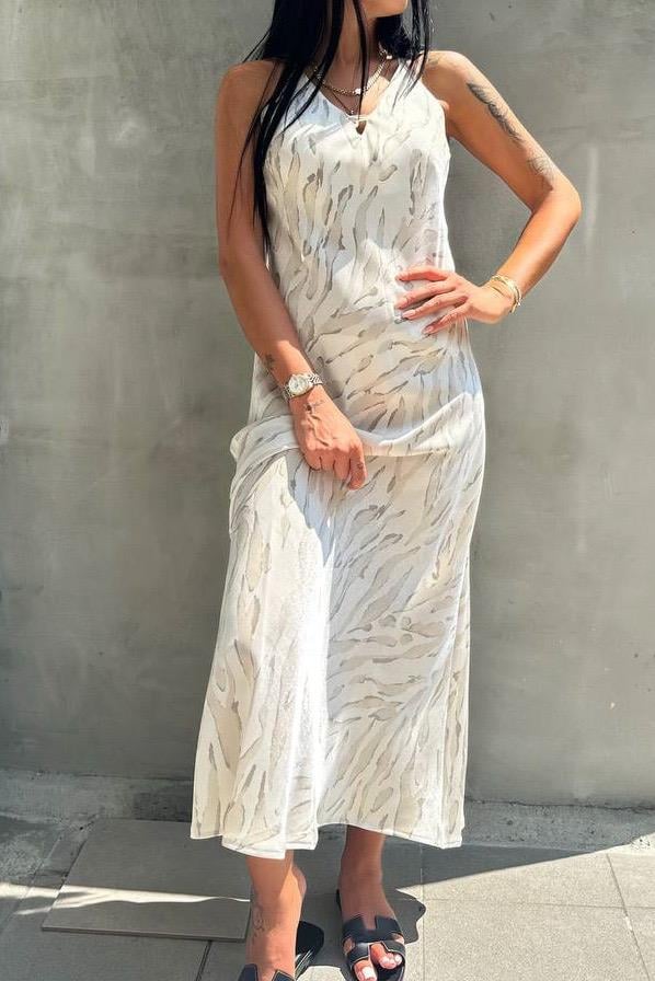Askılı Taş Saten ElbiseELBİSE