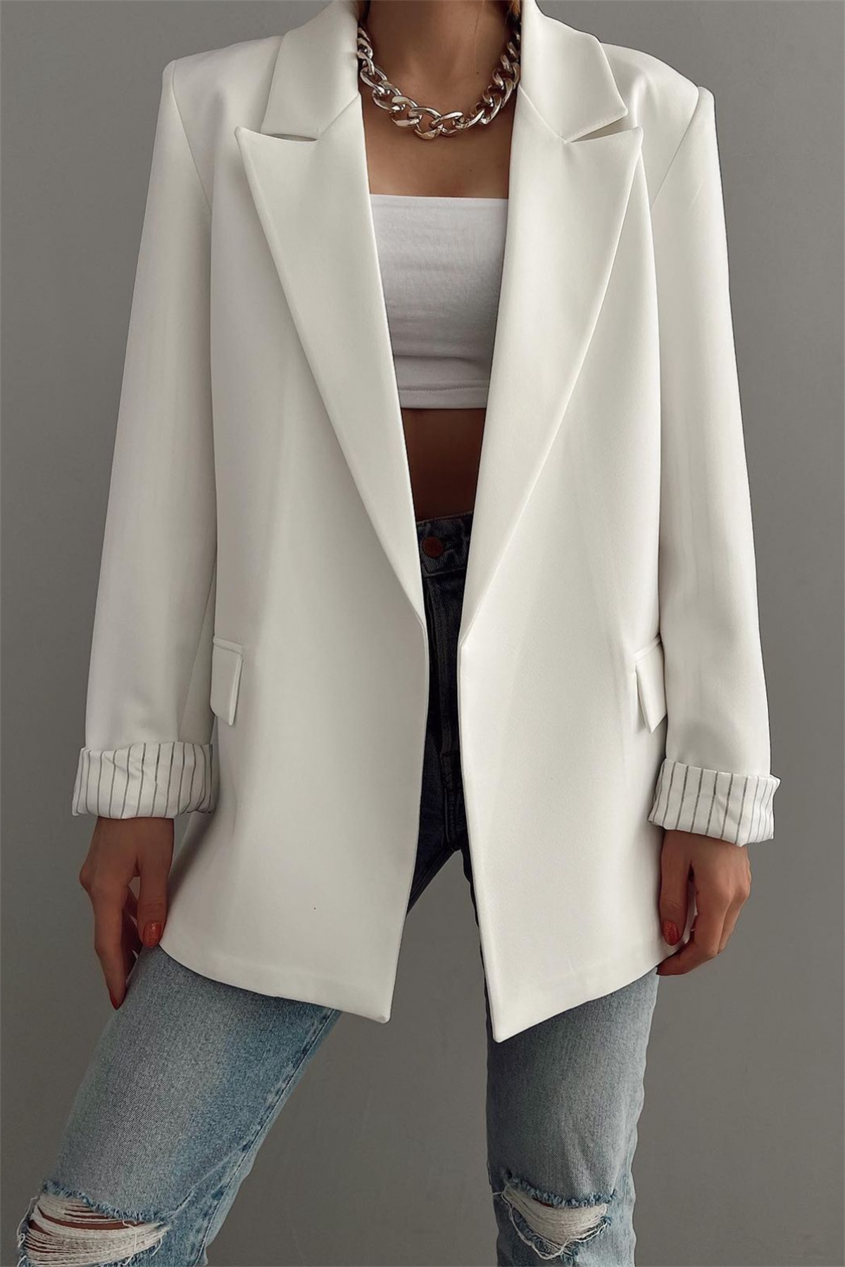 Astarı Çizgili Blazer CeketMONT/CEKET