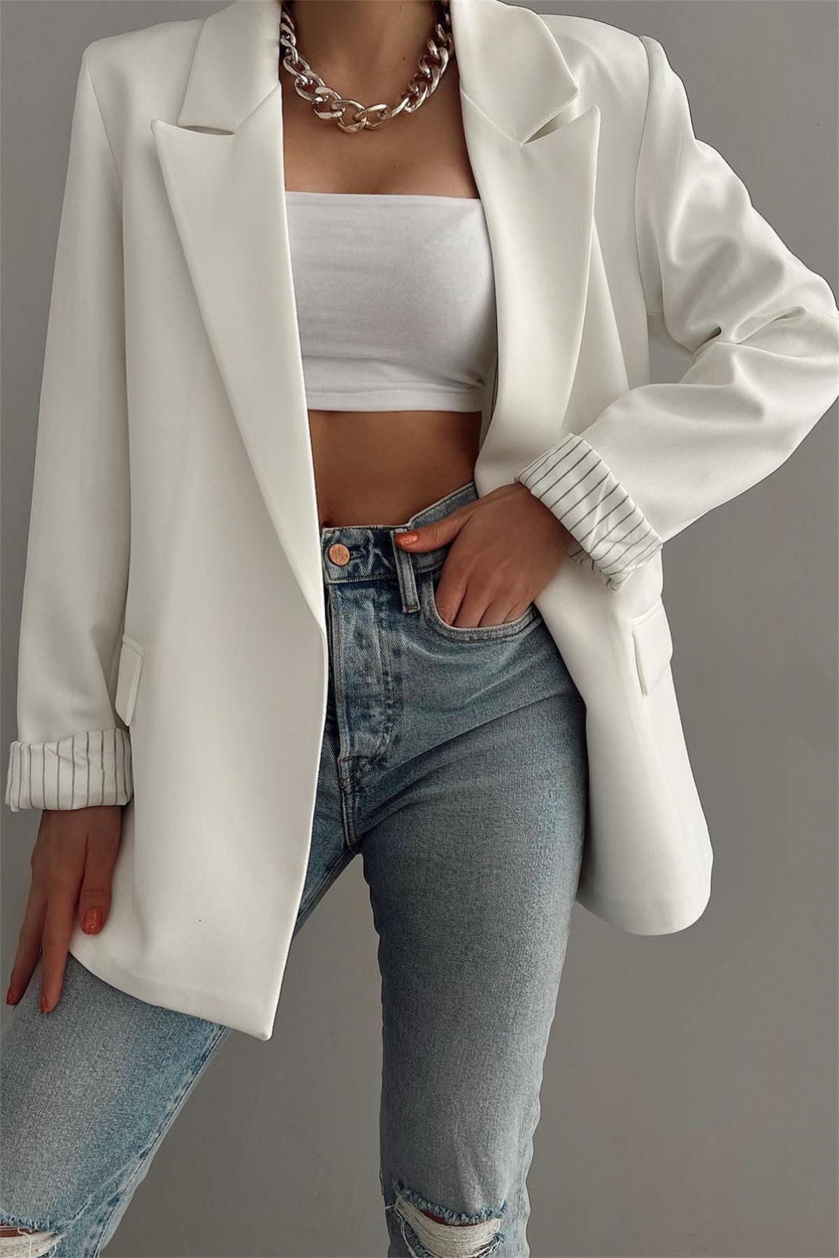 Astarı Çizgili Blazer CeketMONT/CEKET