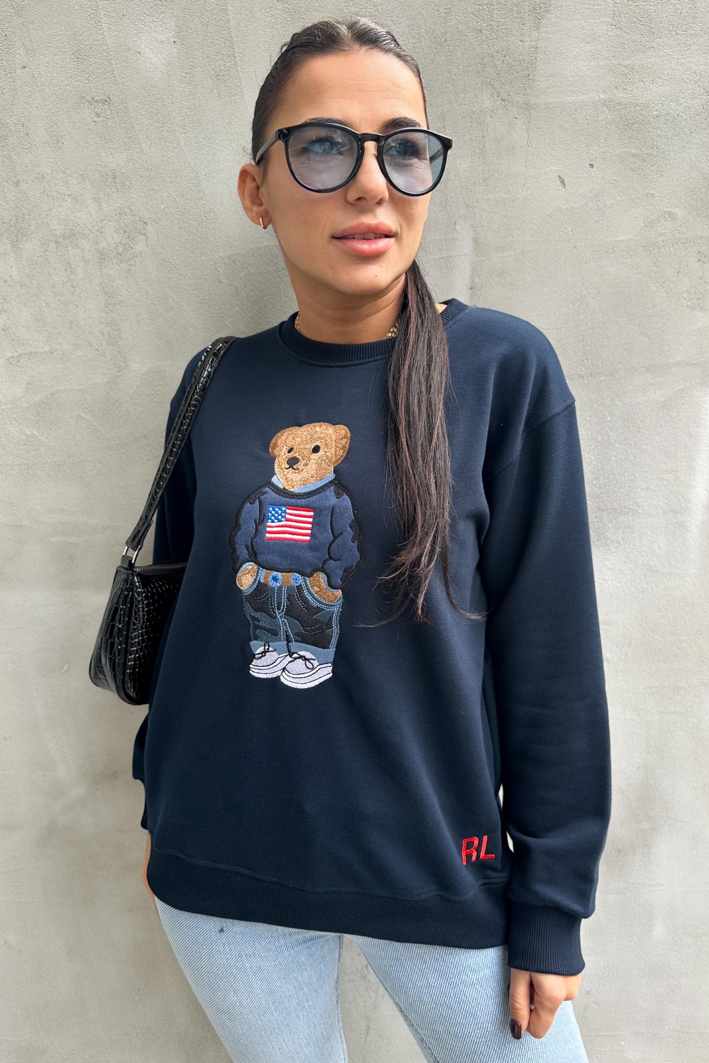 Ayıcıklı Bayraklı Lacivert Sweatshirt SWEATSHİRT