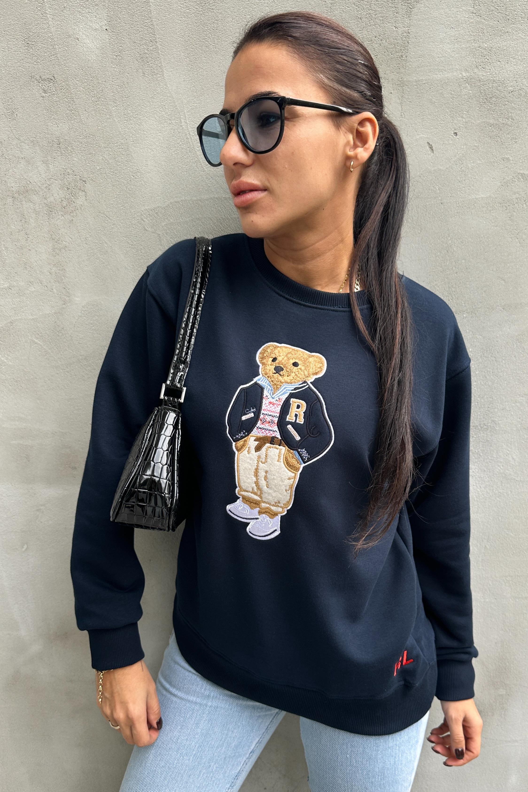 Ayıcıklı Beyaz Ayakkabılı Lacivert Sweatshirt SWEATSHİRT