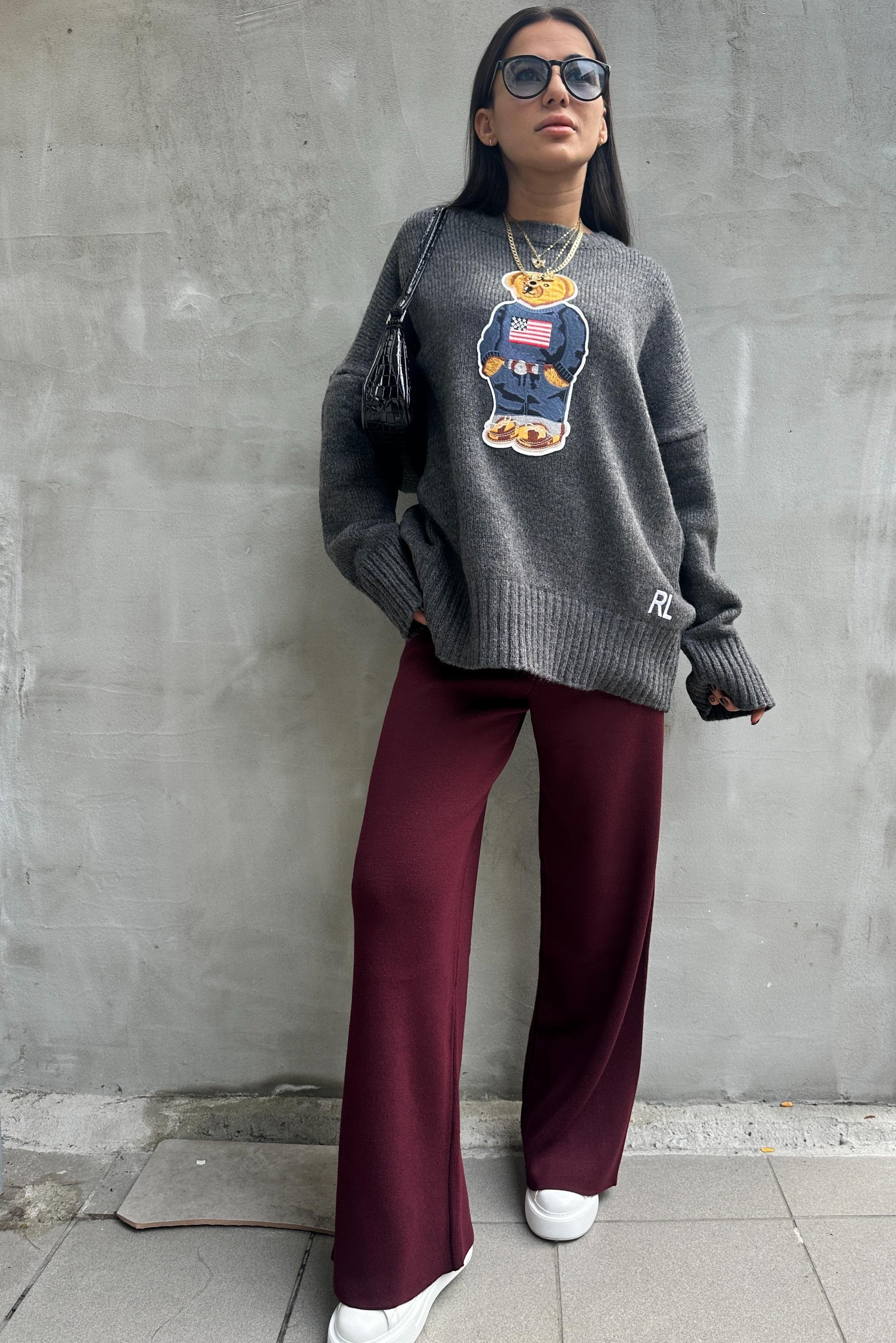 Ayıcıklı Oversize Antrasit KazakKAZAK