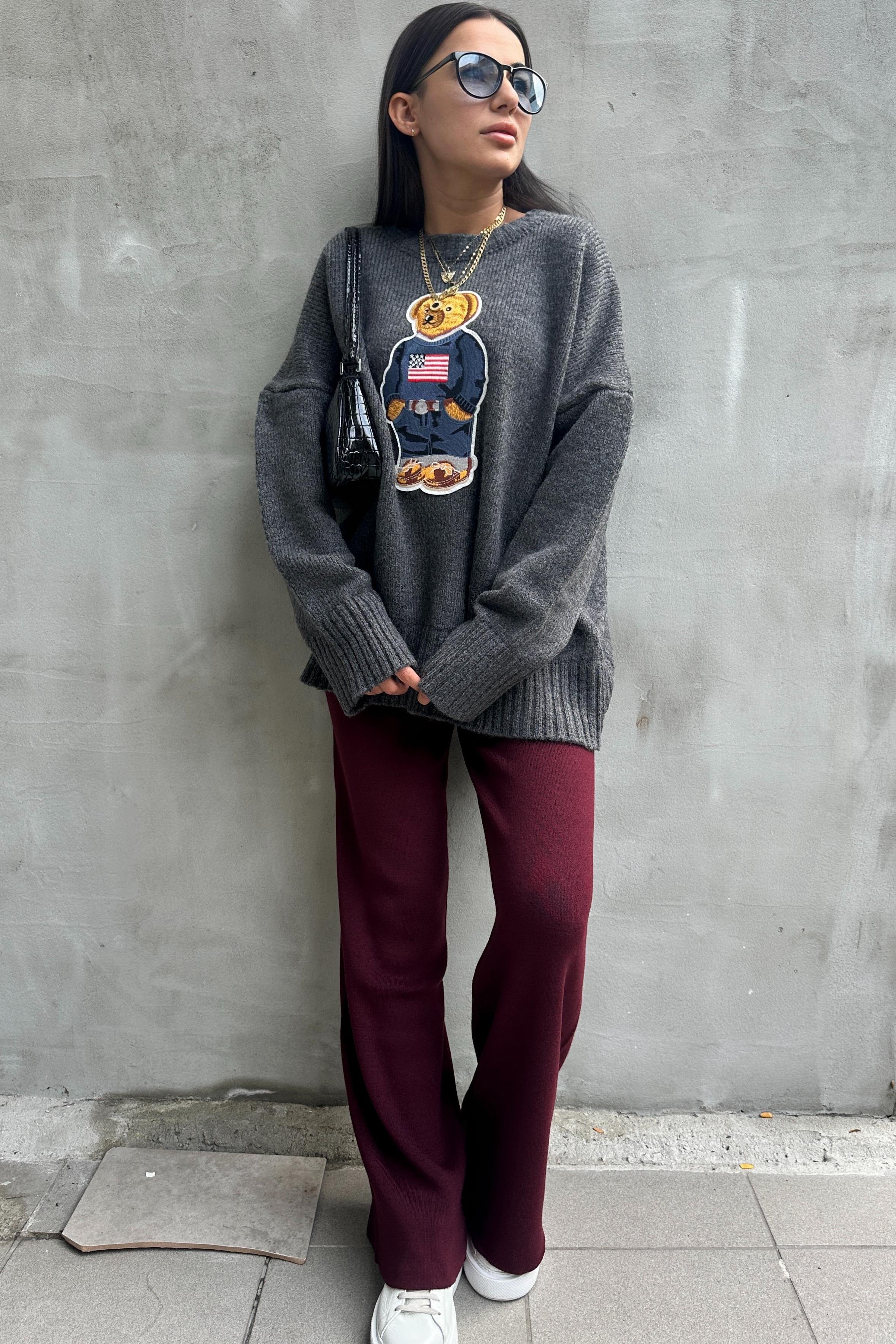 Ayıcıklı Oversize Antrasit KazakKAZAK