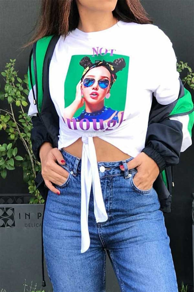 Bağlamalı Baskılı Tshirt