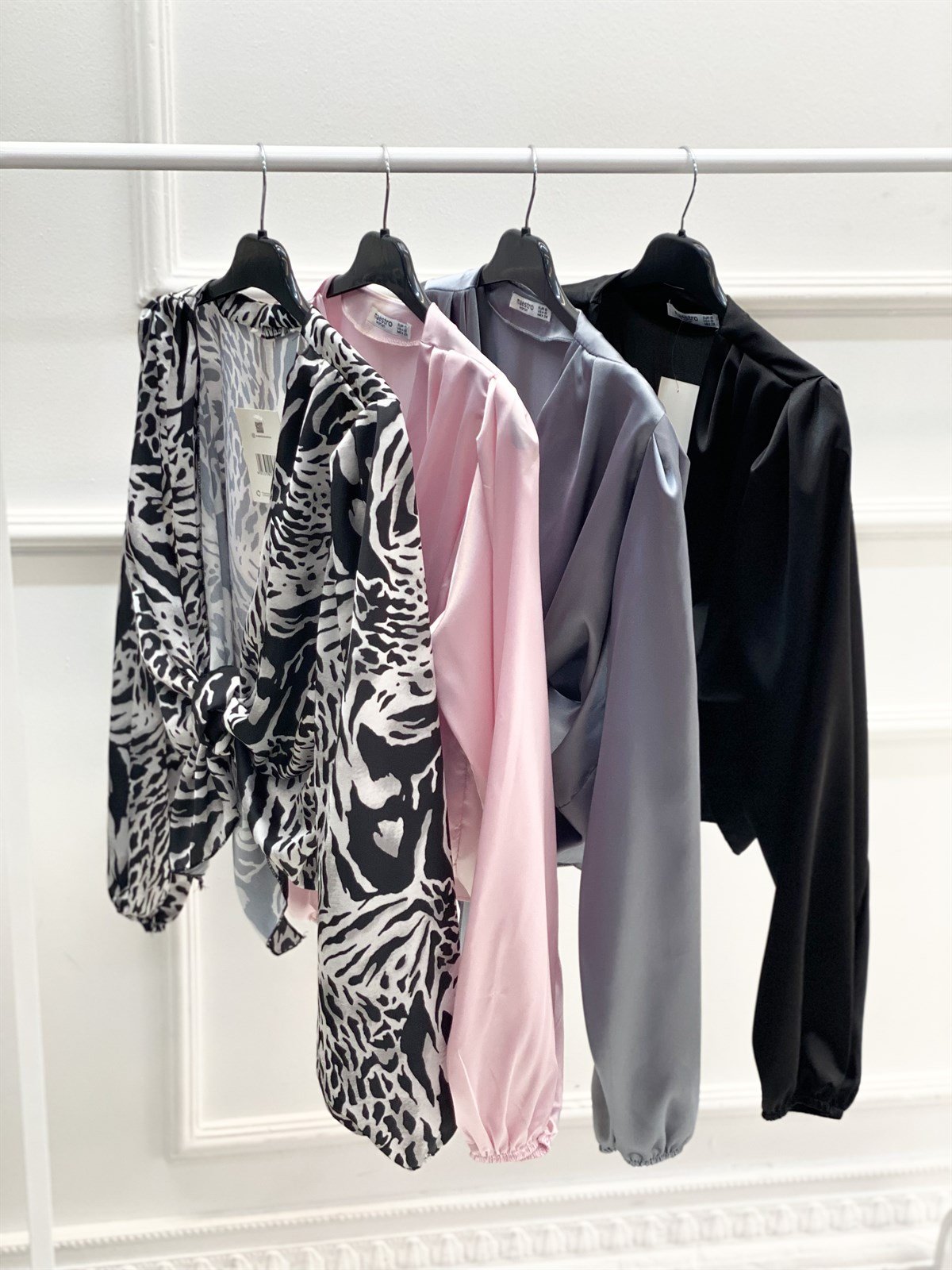 Bağlamalı Zebra Saten BluzBLUZ