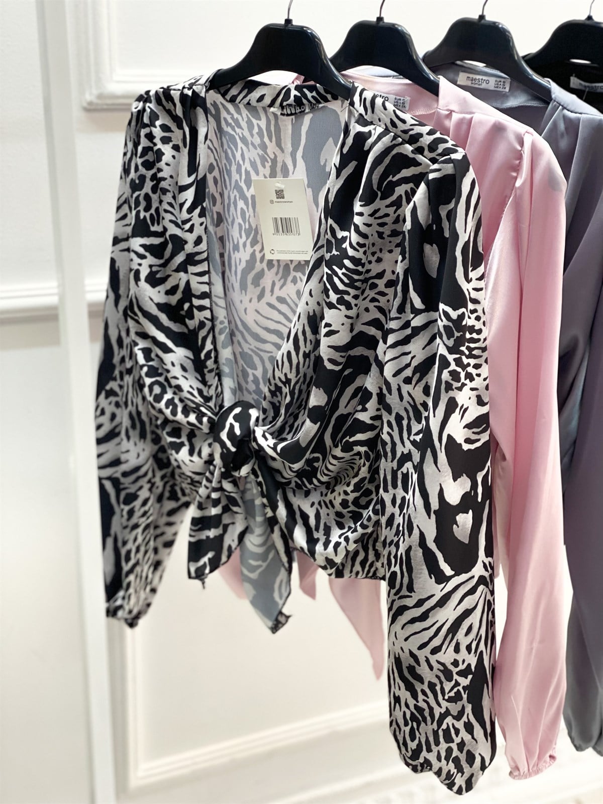 Bağlamalı Zebra Saten BluzBLUZ