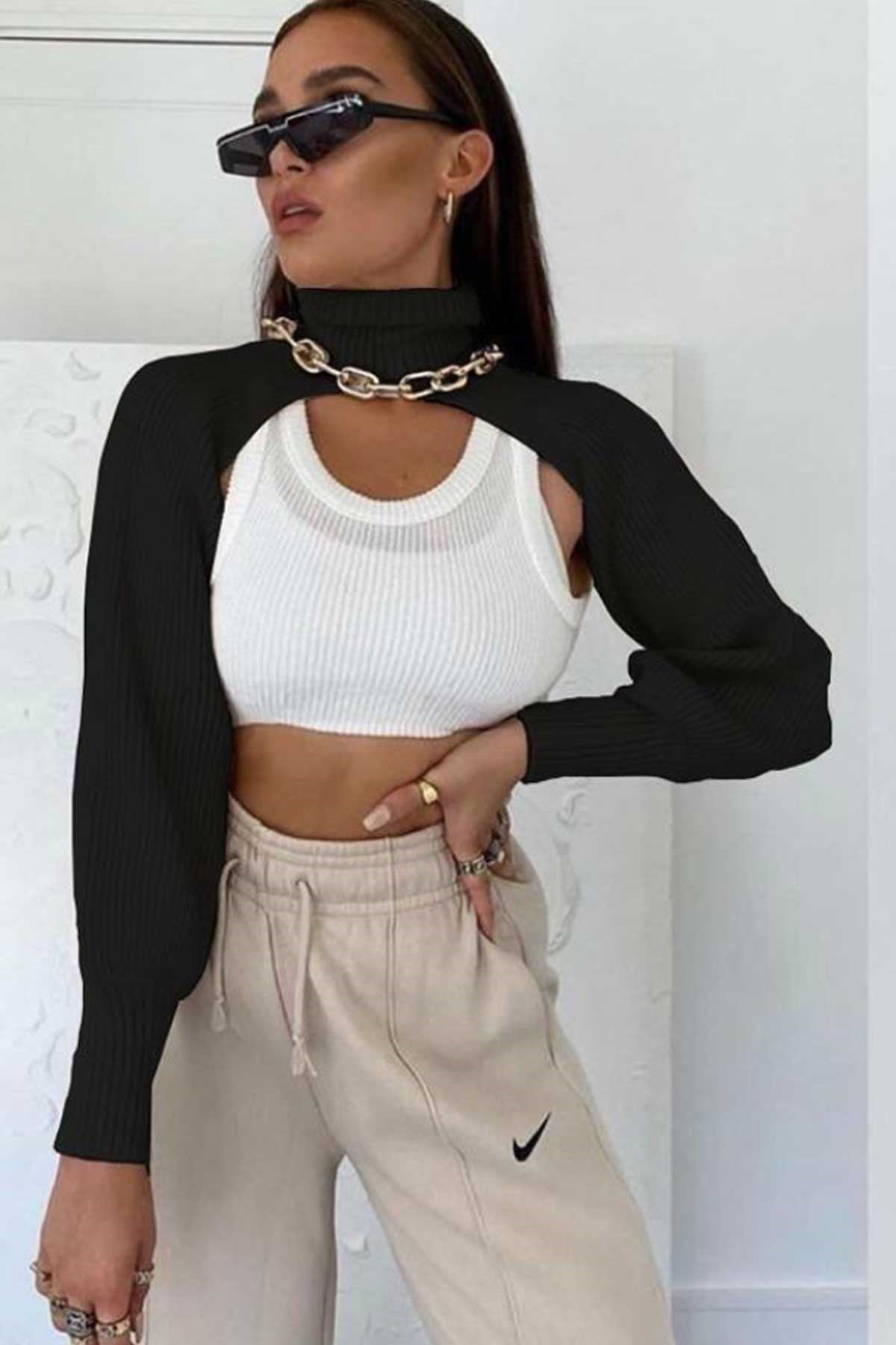 Balışçı Yaka Uzun Kollu Bolero