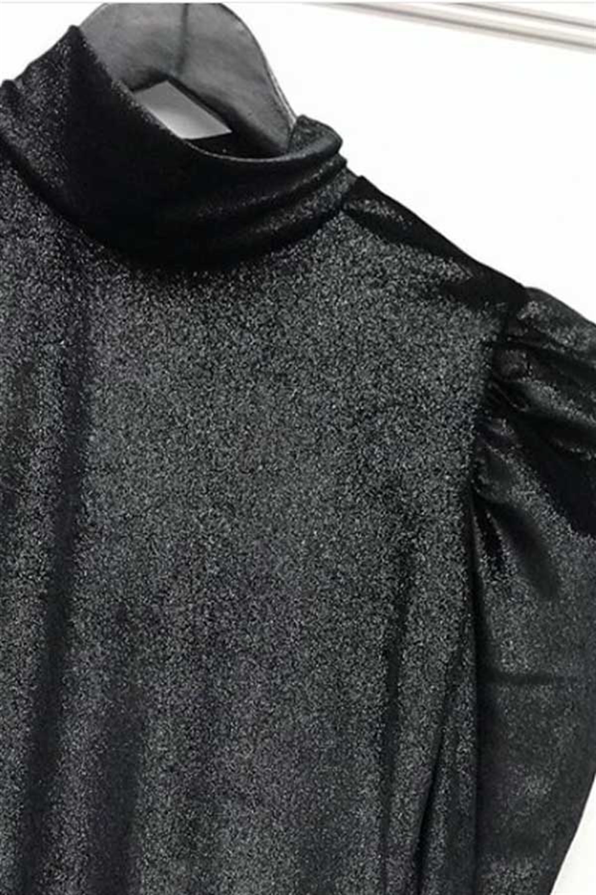Balon Kol Simli Kadife Bodysuit