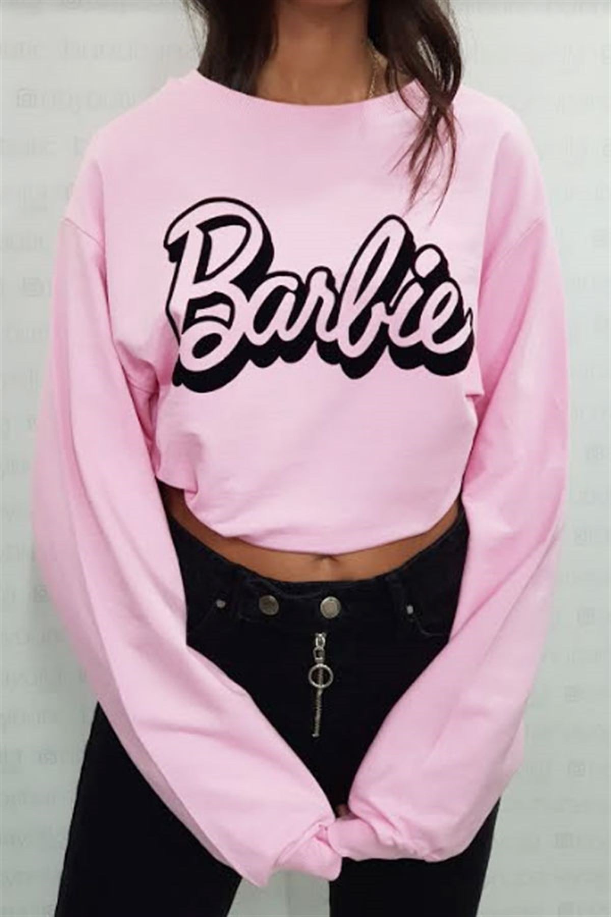 Barbie Kısa Pembe Sweatshirt