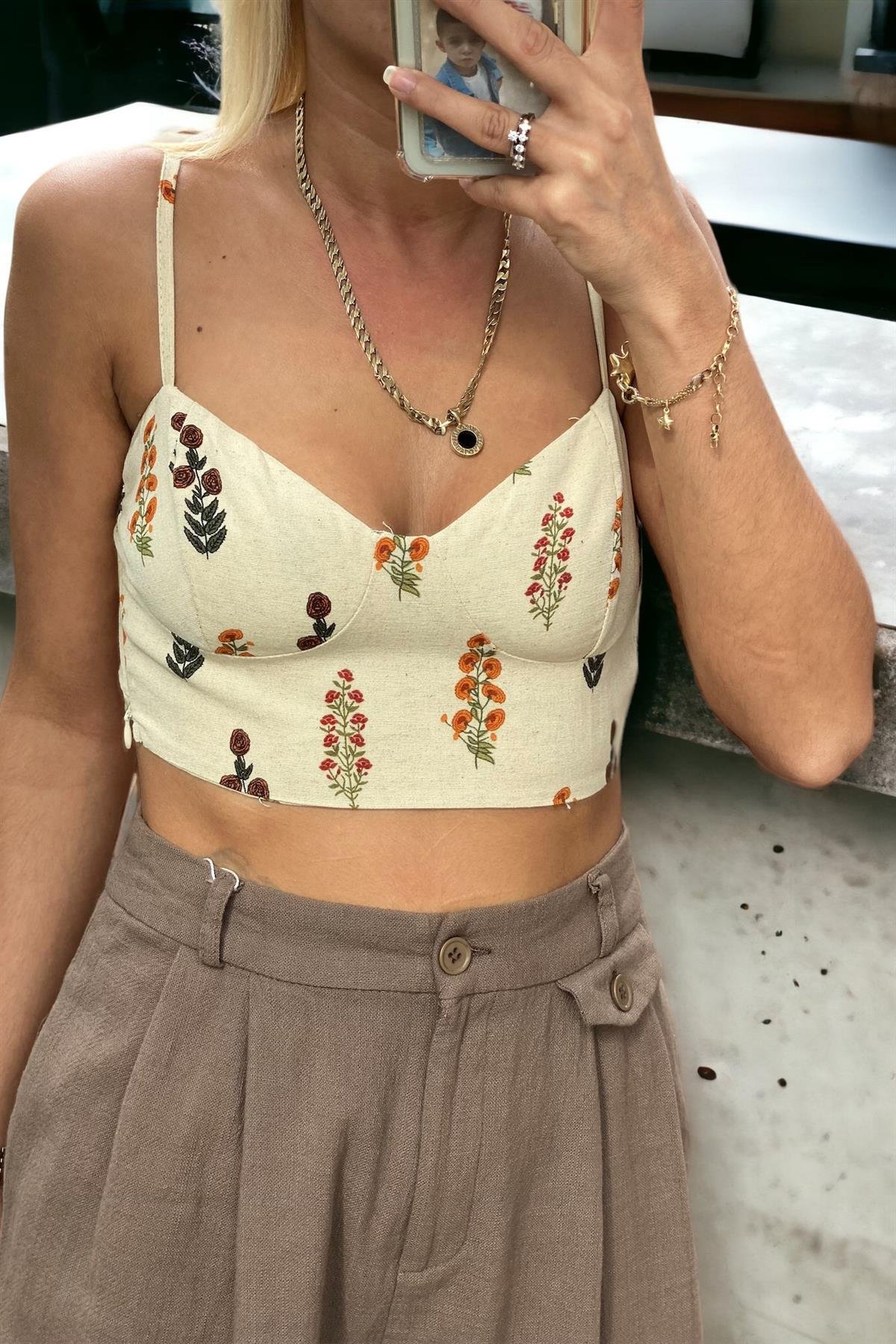 Baskılı Keten CropCROP