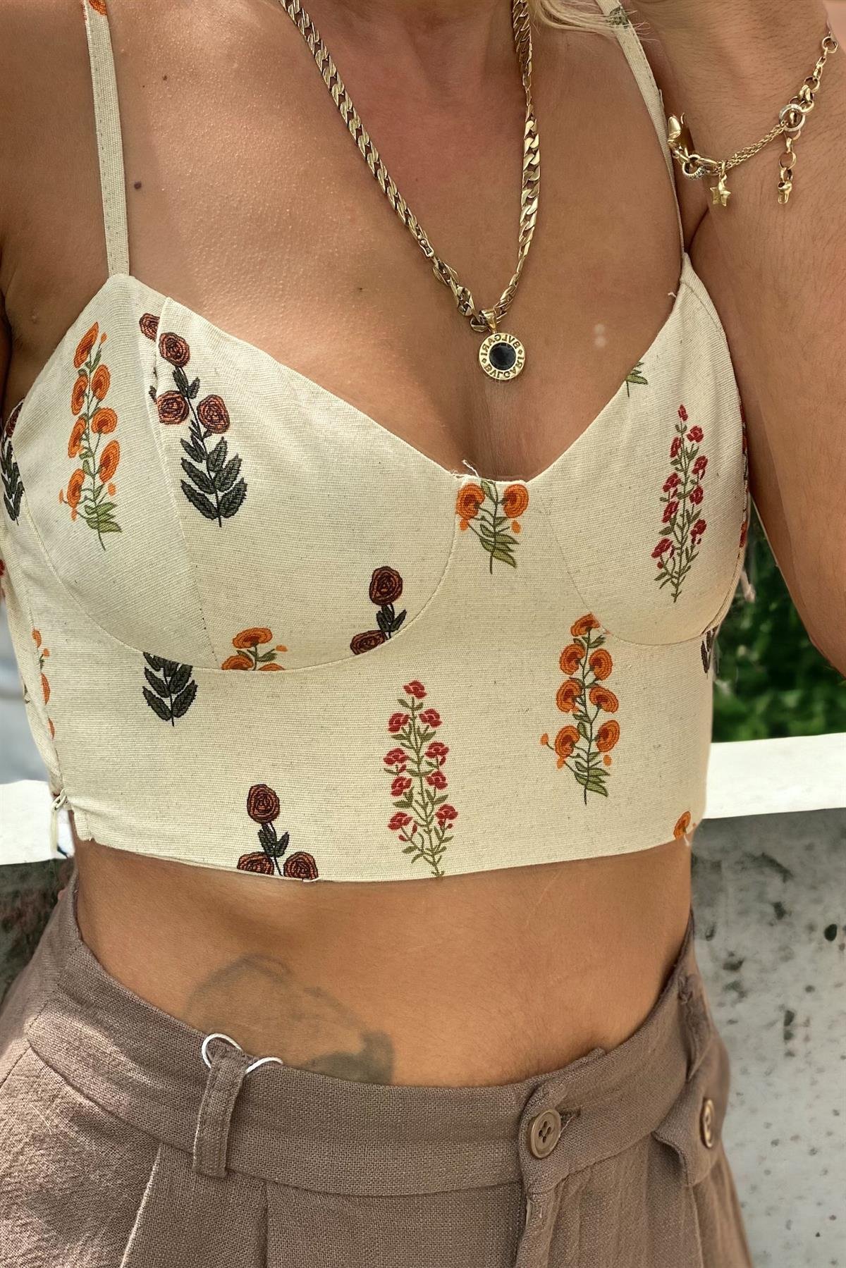 Baskılı Keten CropCROP