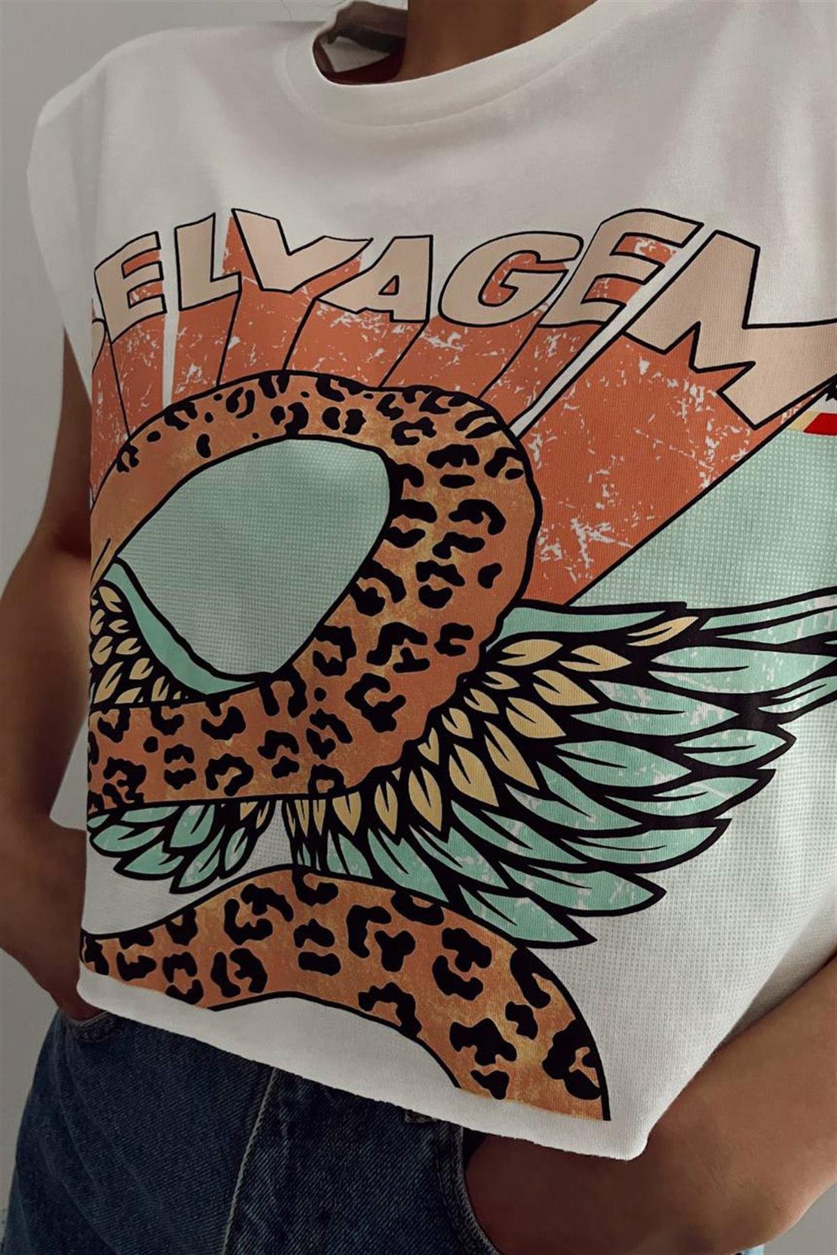 Baskılı Vatkalı Crop TshirtTSHİRT