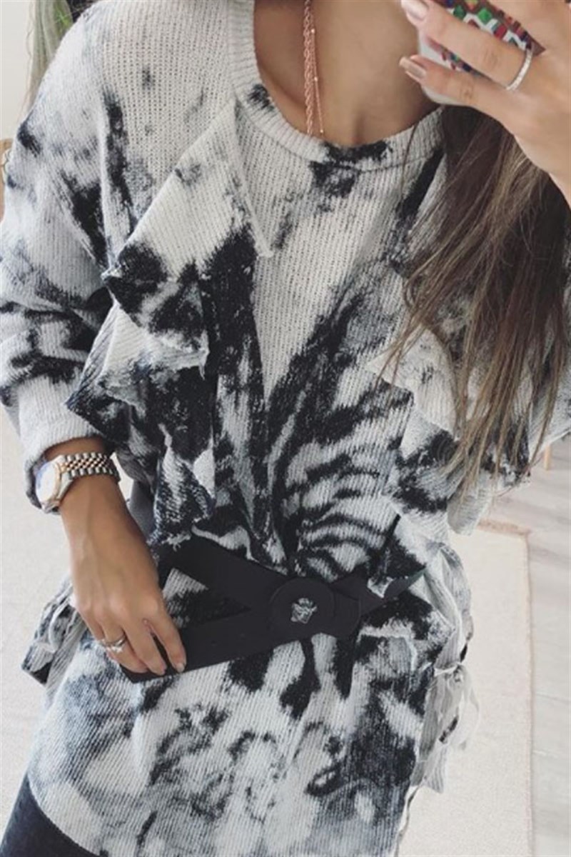 Batik Desen Fırfır Detay Triko Tunik