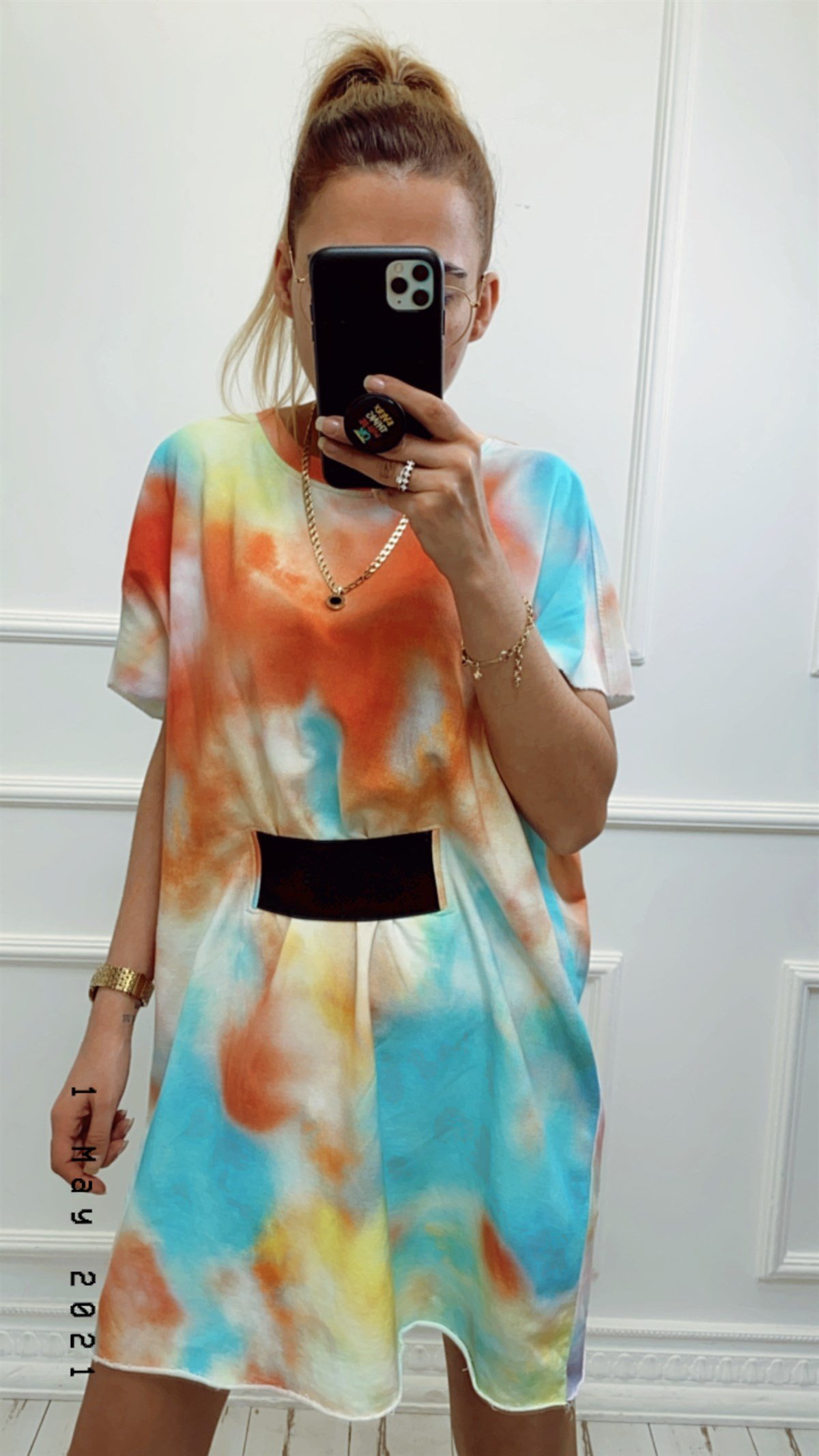 Batik Desen Lastik Detaylı Elbise