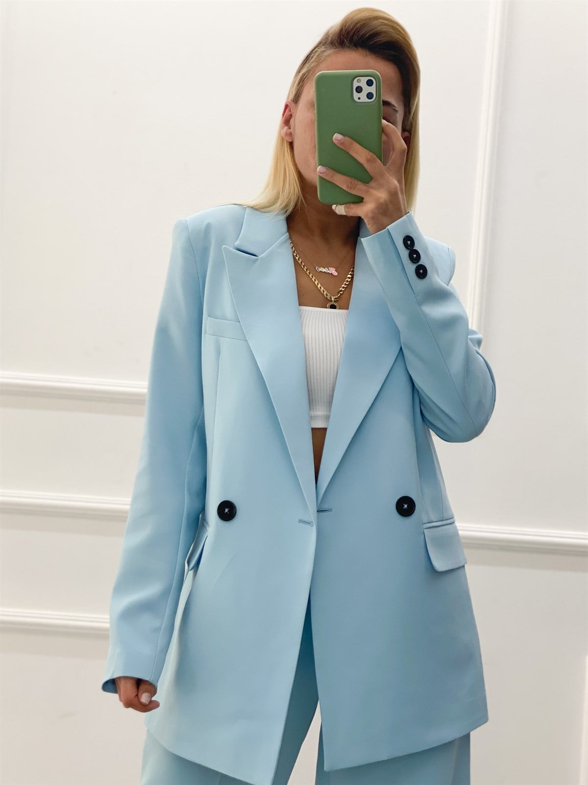 Bebe Mavisi Blazer Ceket Palazzo Pantolon TakımTAKIMLAR