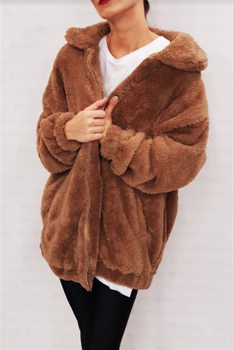 Bebe Yaka Fermuarlı Peluş Mont