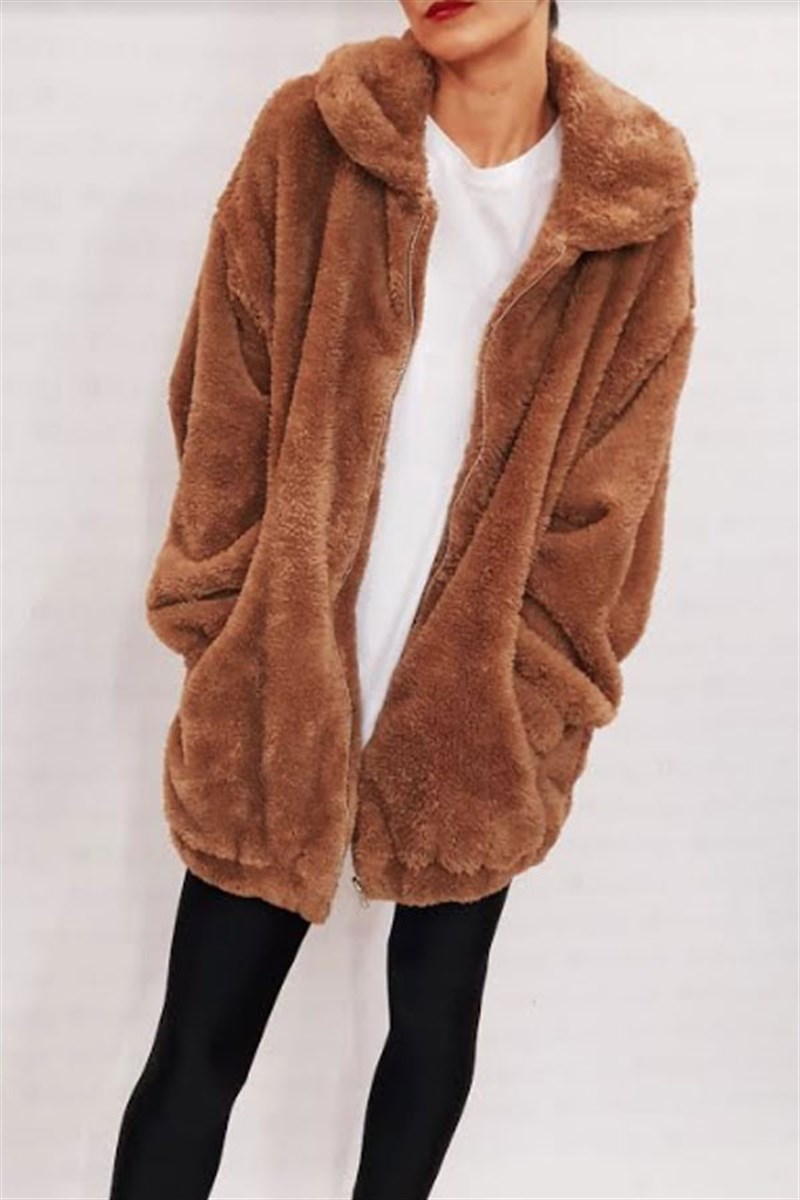 Bebe Yaka Fermuarlı Peluş Mont