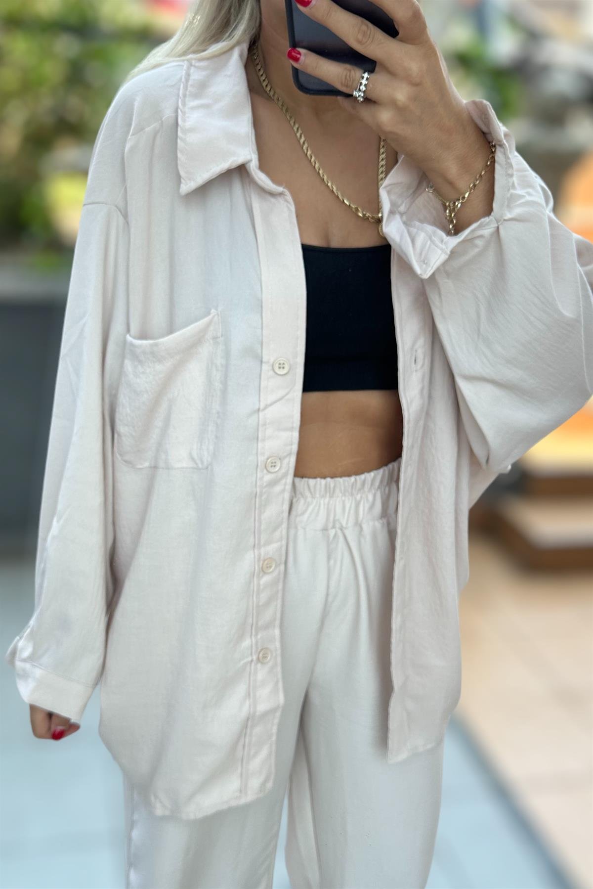 Bej Oversize GömlekGÖMLEK