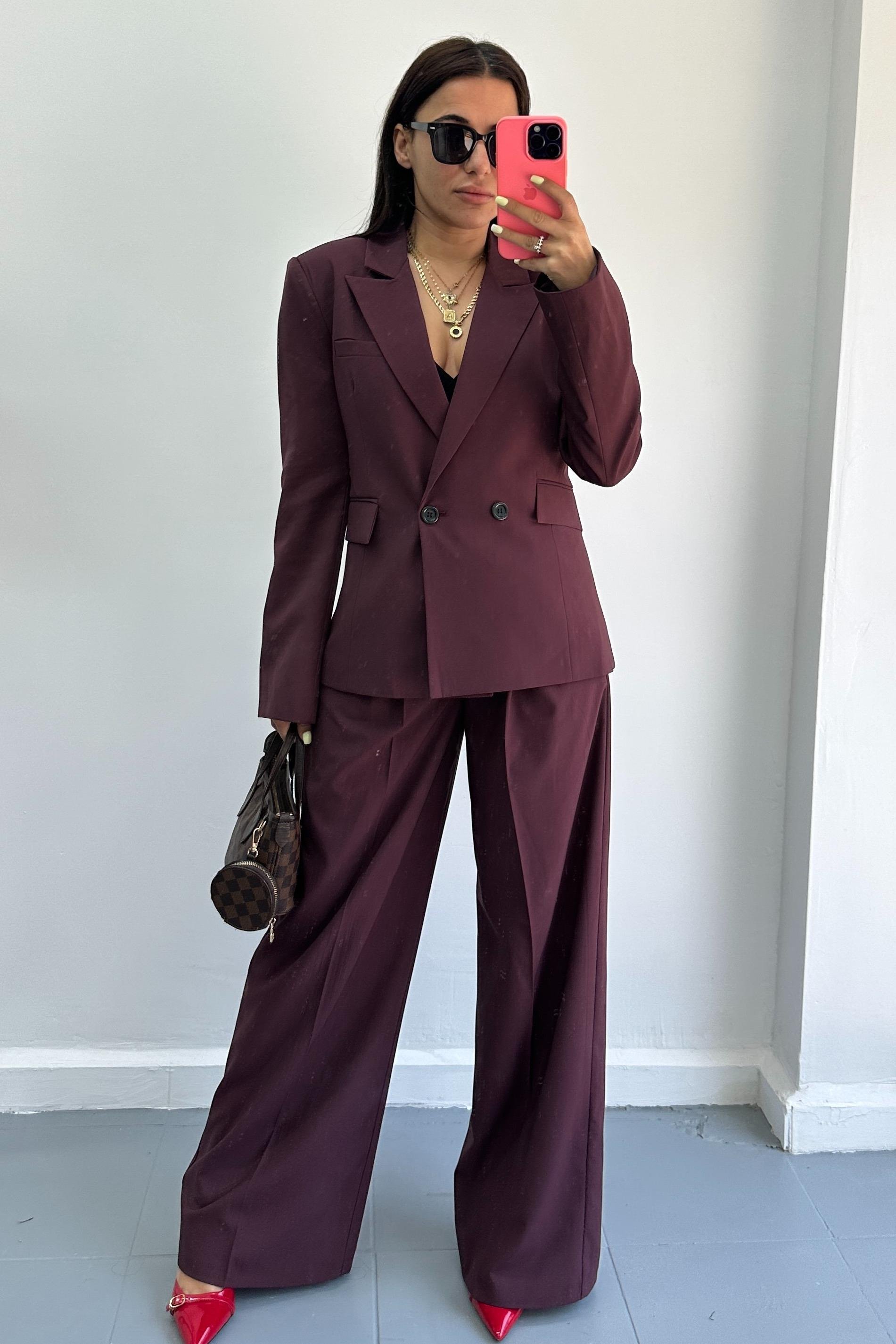 Belden Oturtmalı Bordo Blazer Pantolon TakımTAKIMLAR