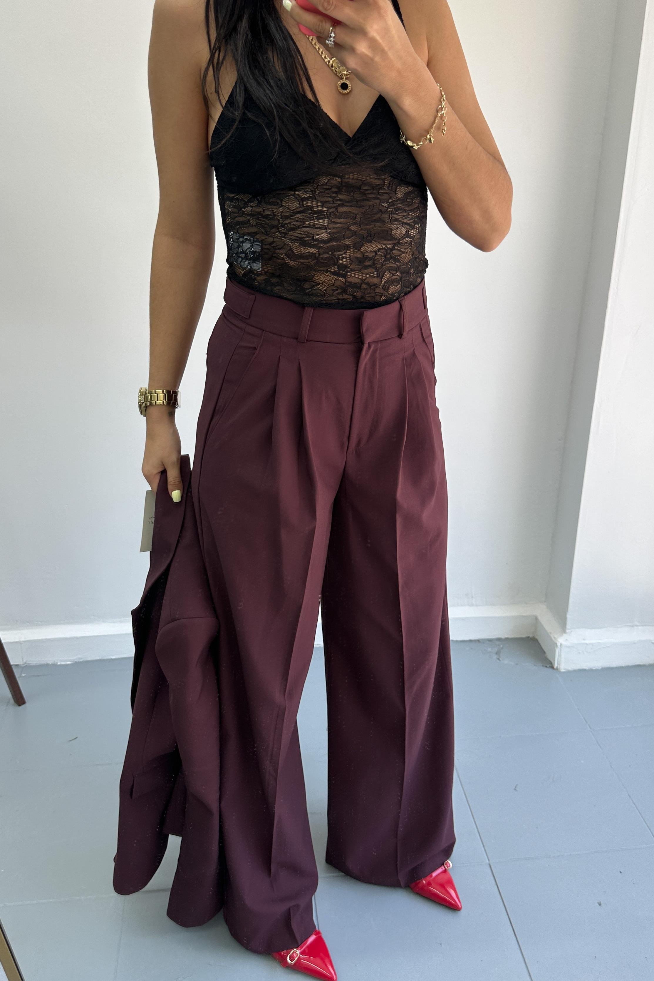 Belden Oturtmalı Bordo Blazer Pantolon TakımTAKIMLAR