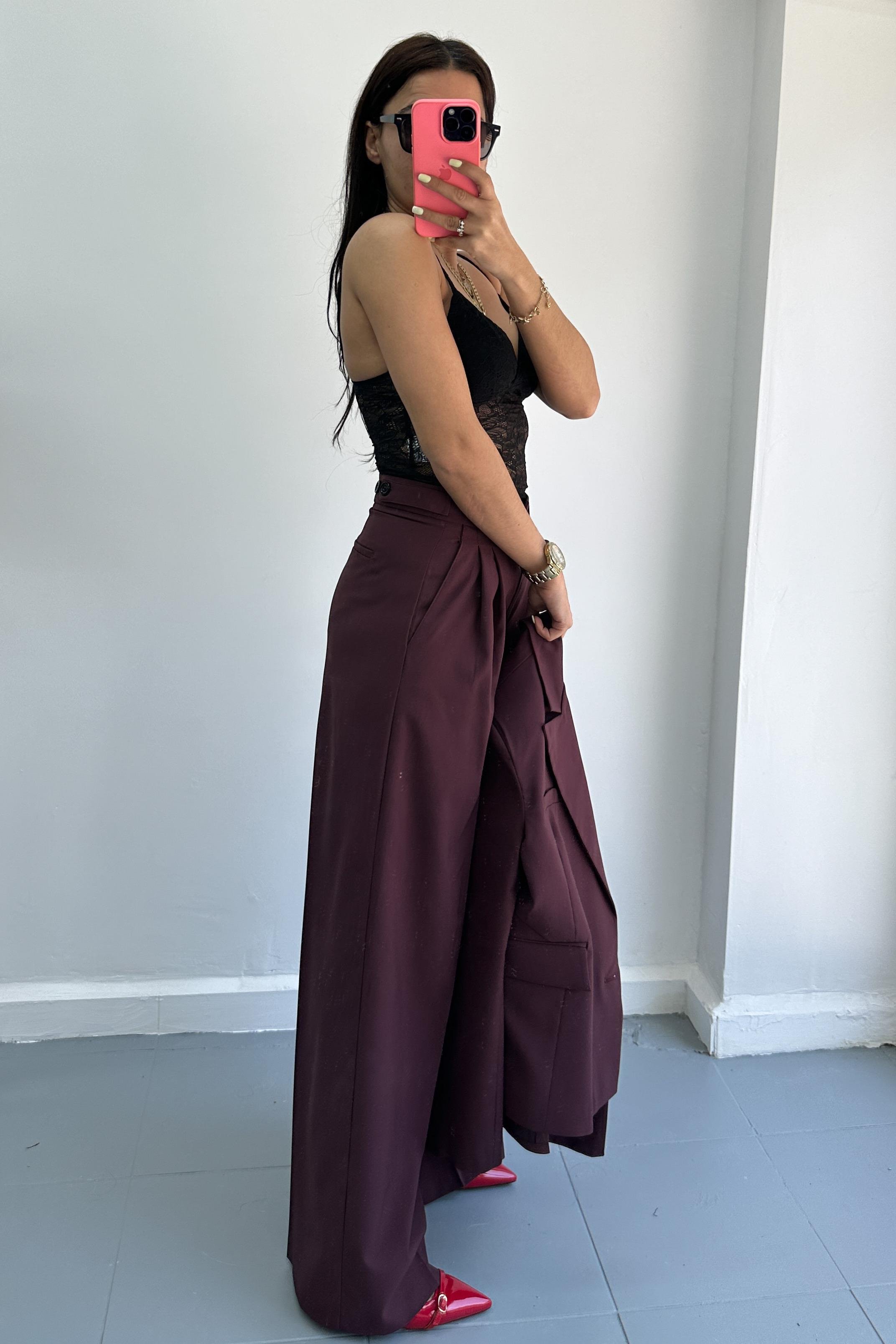 Belden Oturtmalı Bordo Blazer Pantolon TakımTAKIMLAR