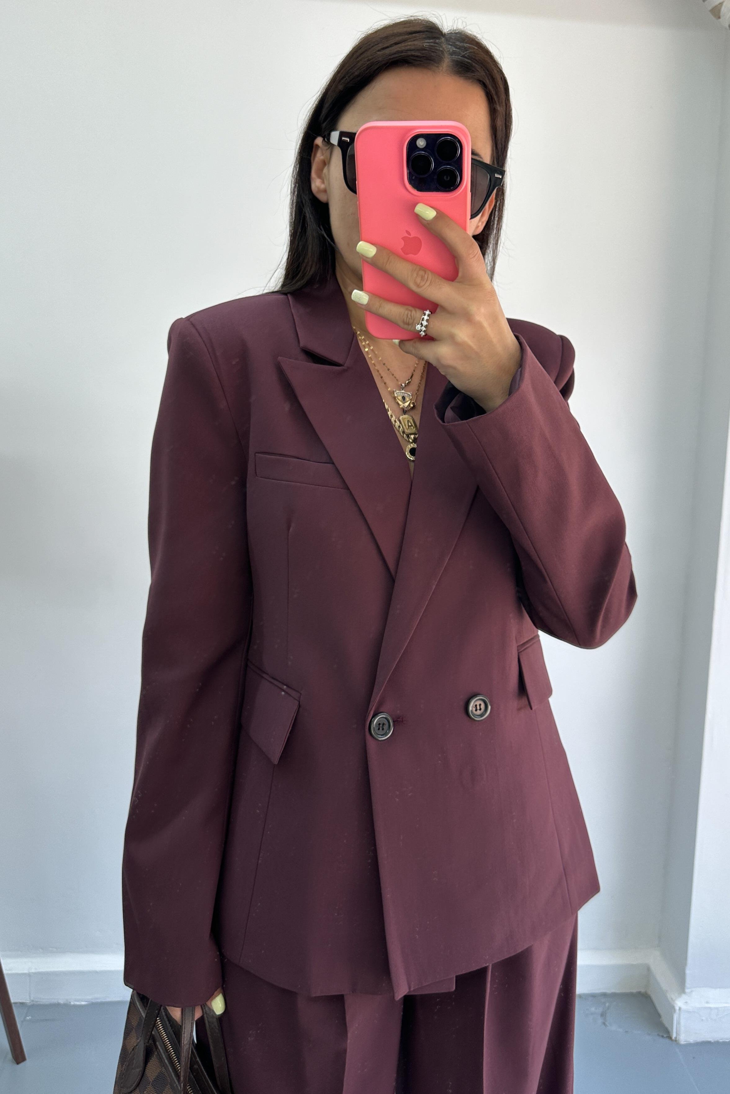 Belden Oturtmalı Bordo Blazer Pantolon TakımTAKIMLAR