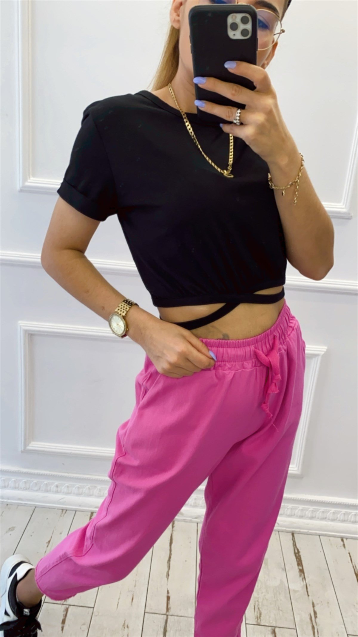 Beli Bağlamalı Basic Crop Tshirt