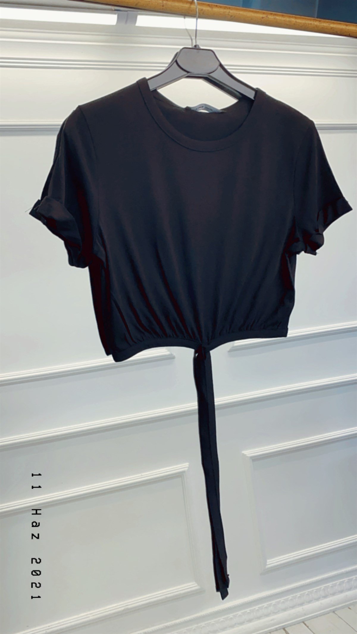 Beli Bağlamalı Basic Crop Tshirt