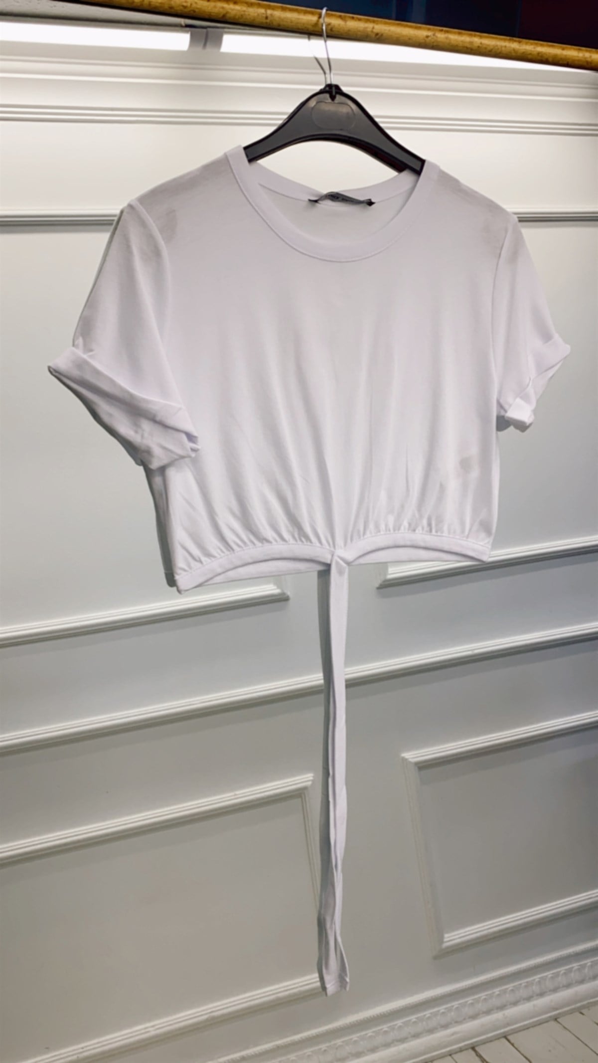 Beli Bağlamalı Basic Crop Tshirt