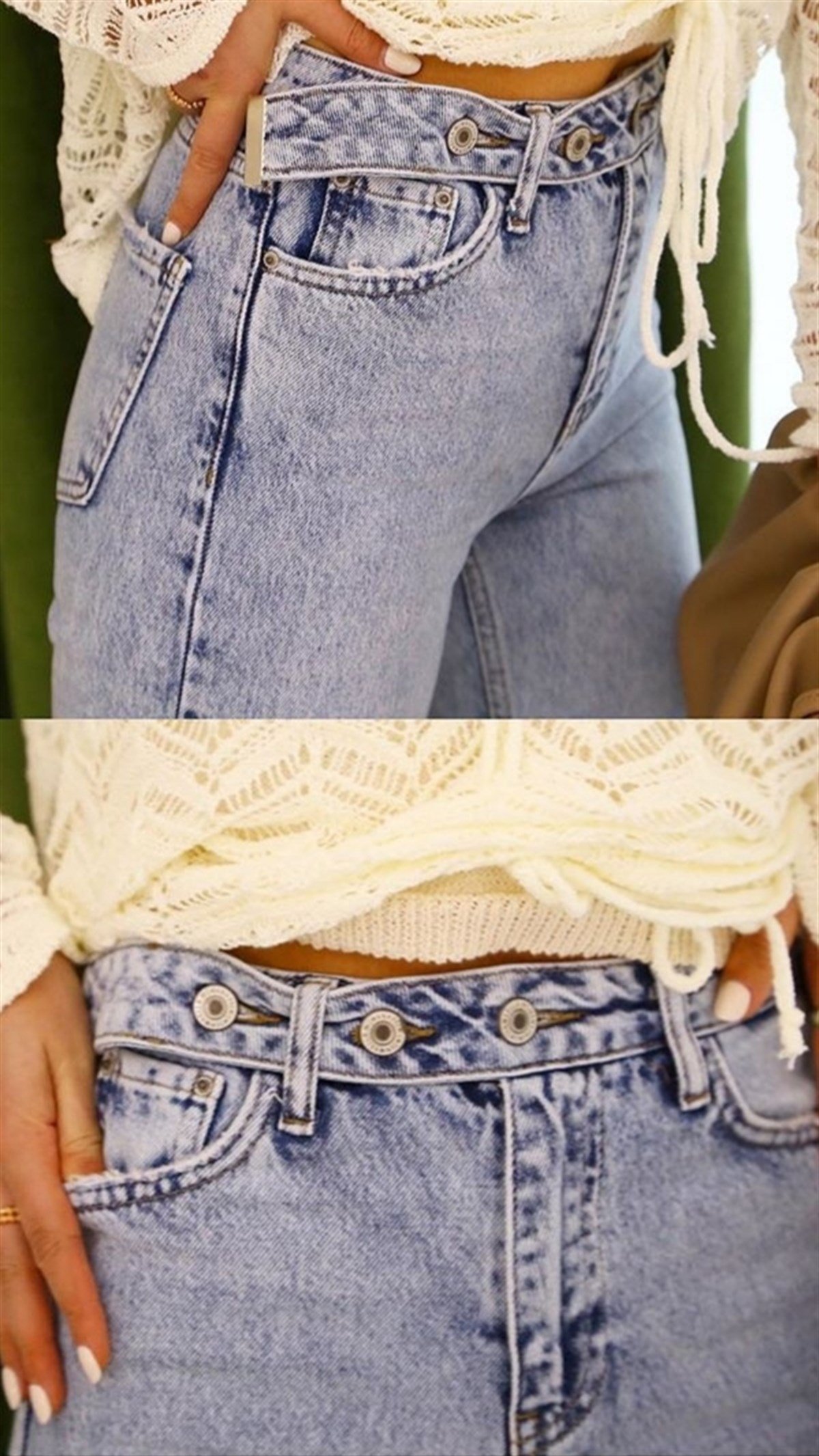 Beli Düğme Detaylı Relax Jean