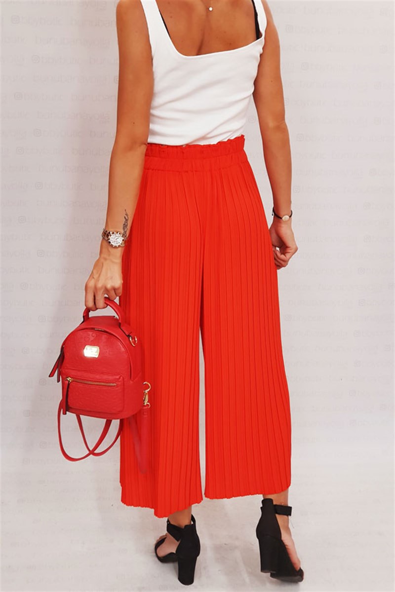 Beli Geniş Lastikli Pliseli Midi Pantalon