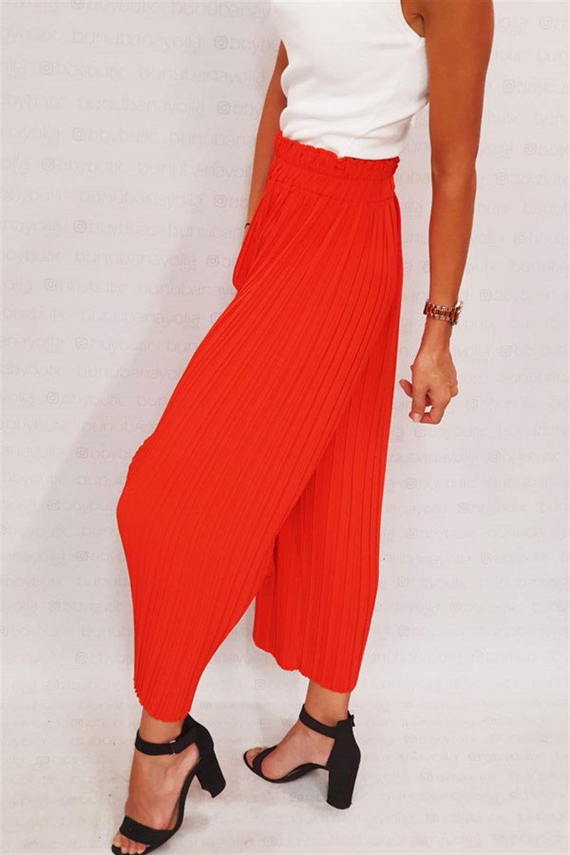 Beli Geniş Lastikli Pliseli Midi Pantalon