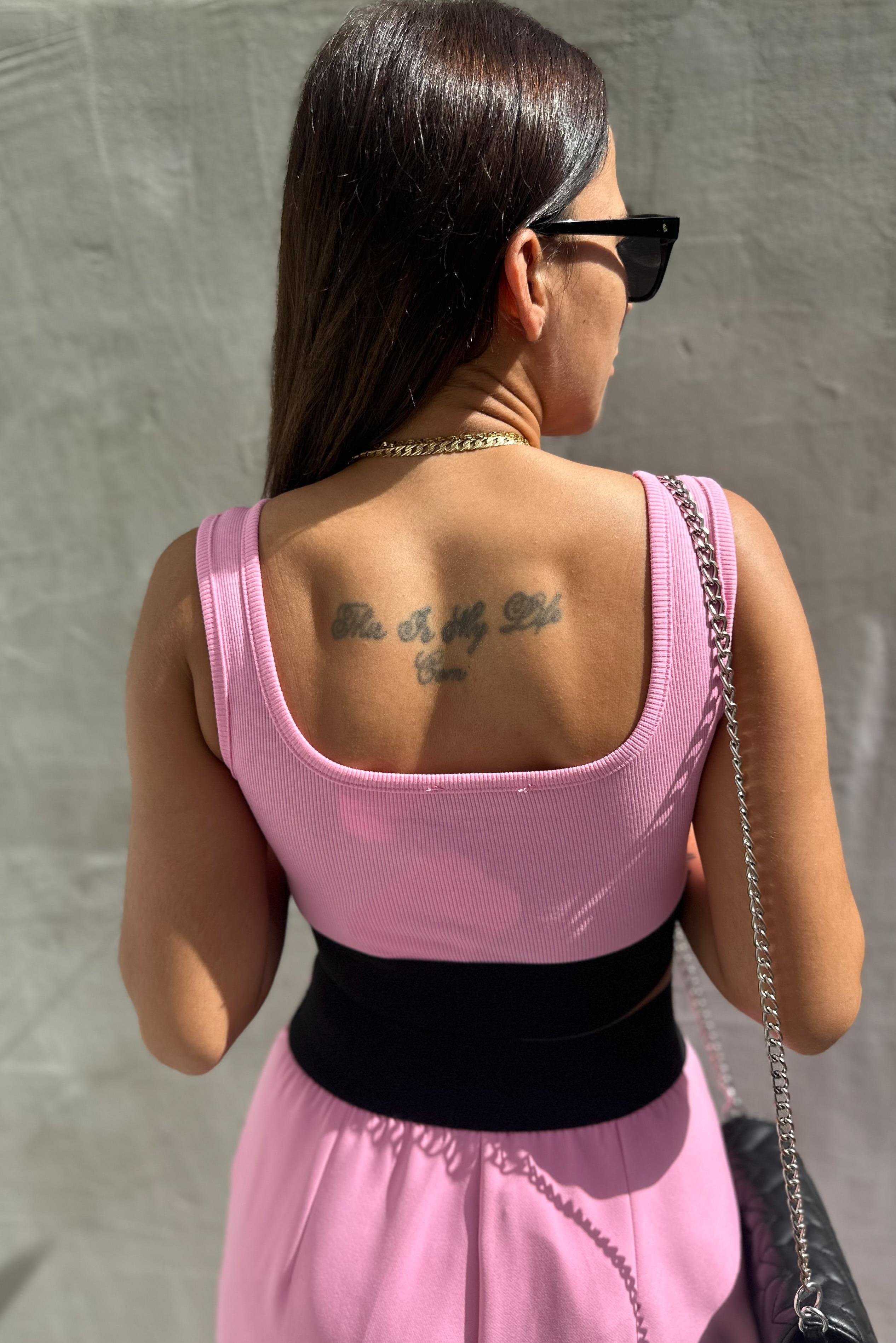 Beli Lastik Detaylı Pembe Crop AtletCROP