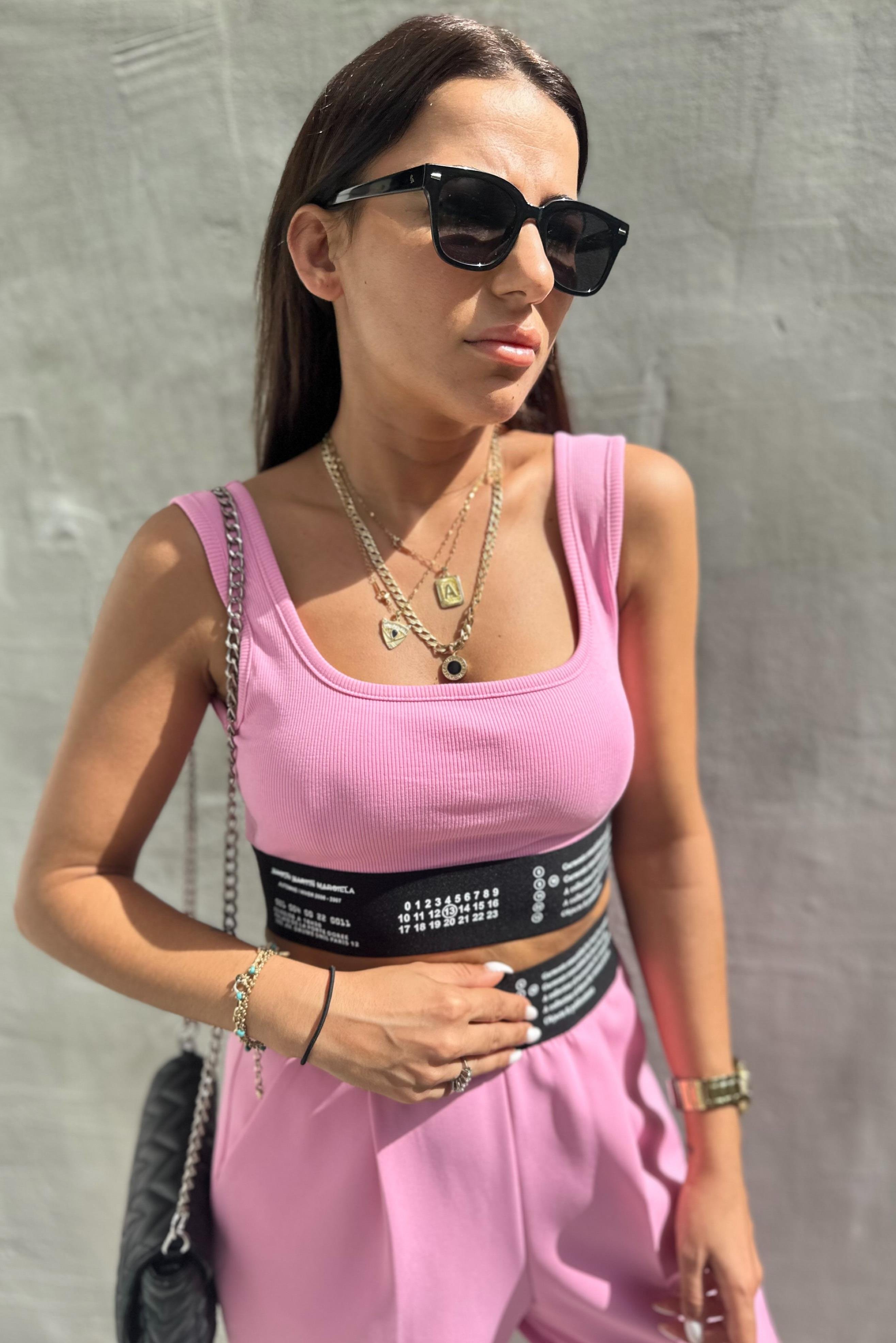 Beli Lastik Detaylı Pembe Crop AtletCROP