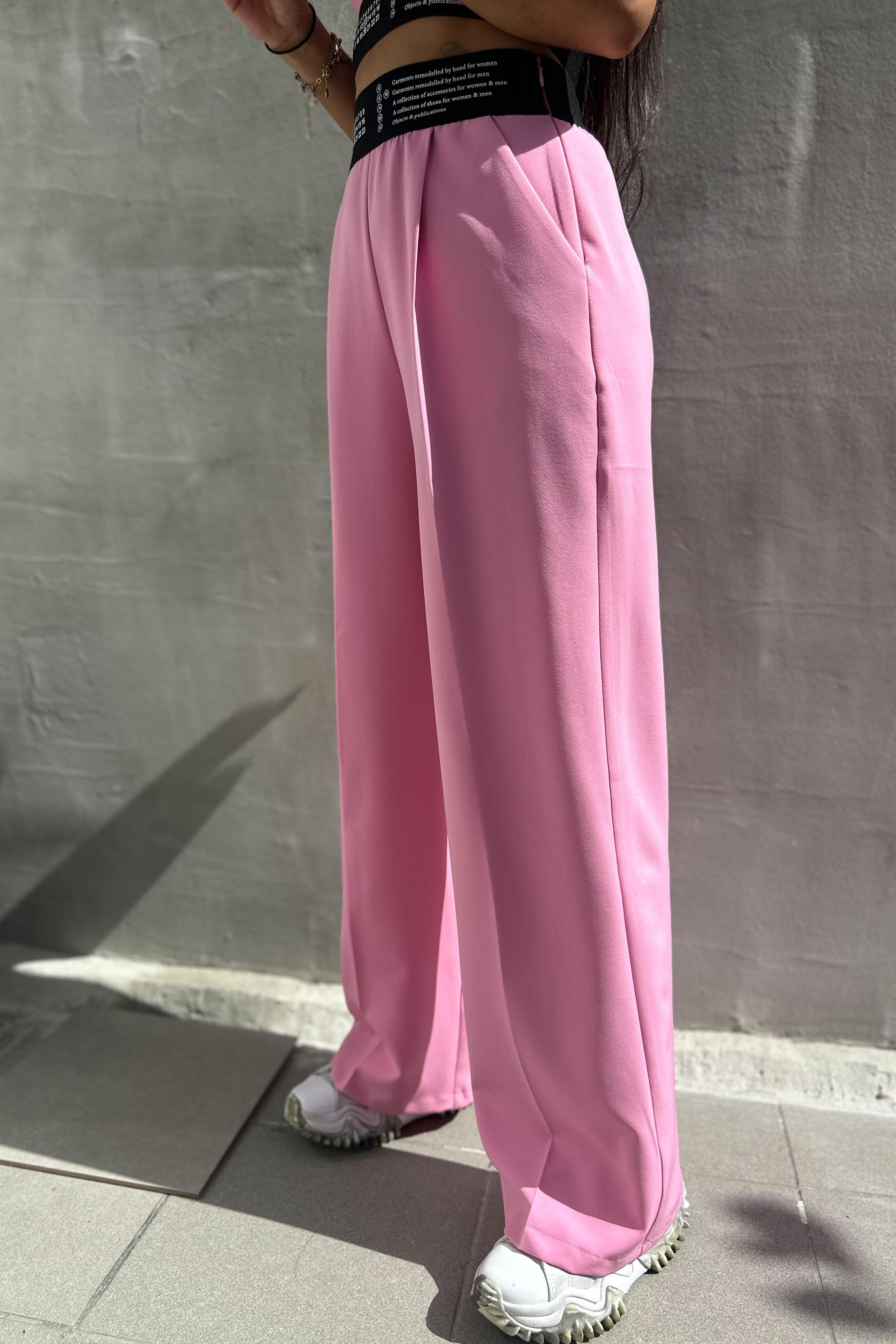 Beli Lastik Detaylı Pembe Palazzo PantolonPANTOLON