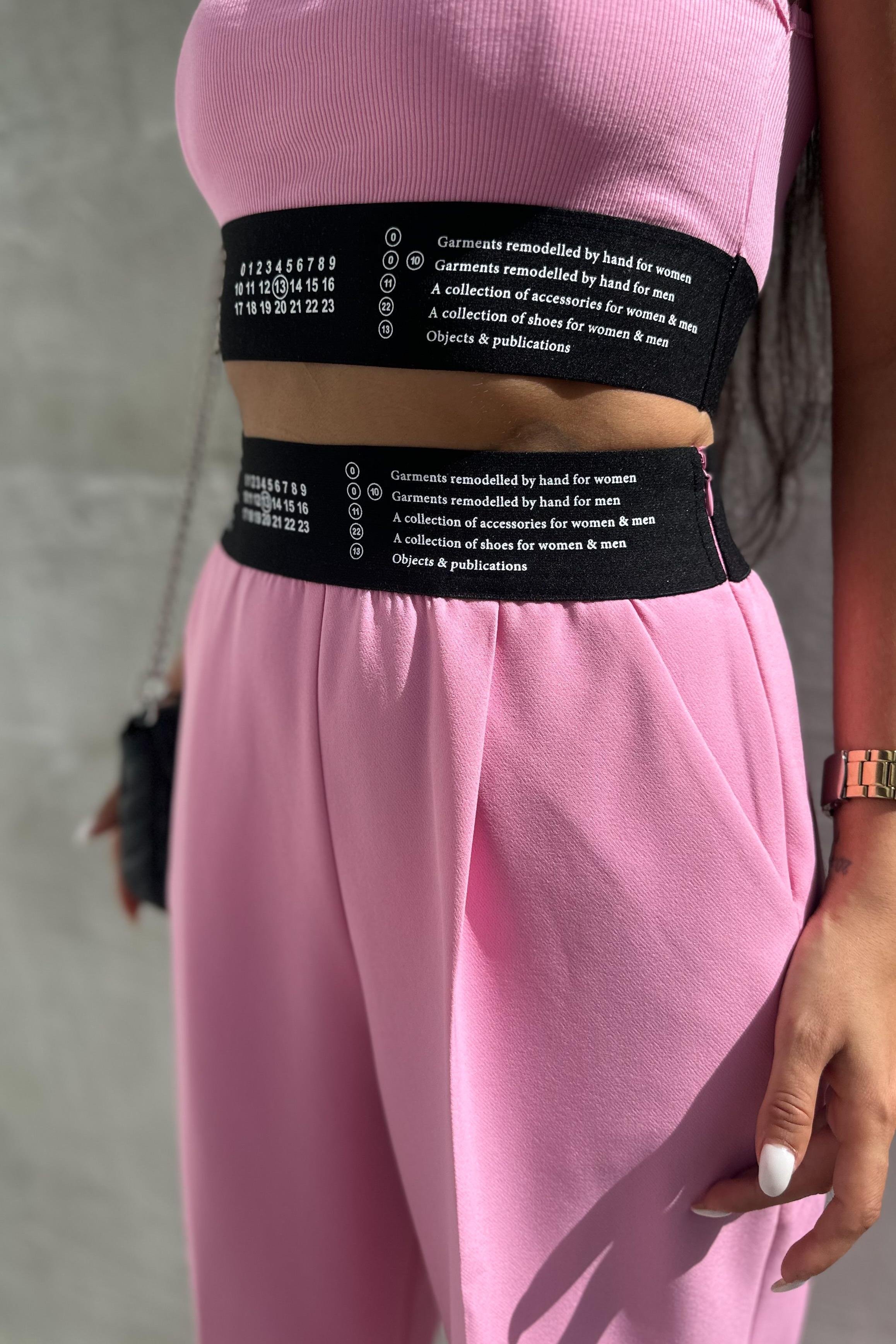 Beli Lastik Detaylı Pembe Palazzo PantolonPANTOLON