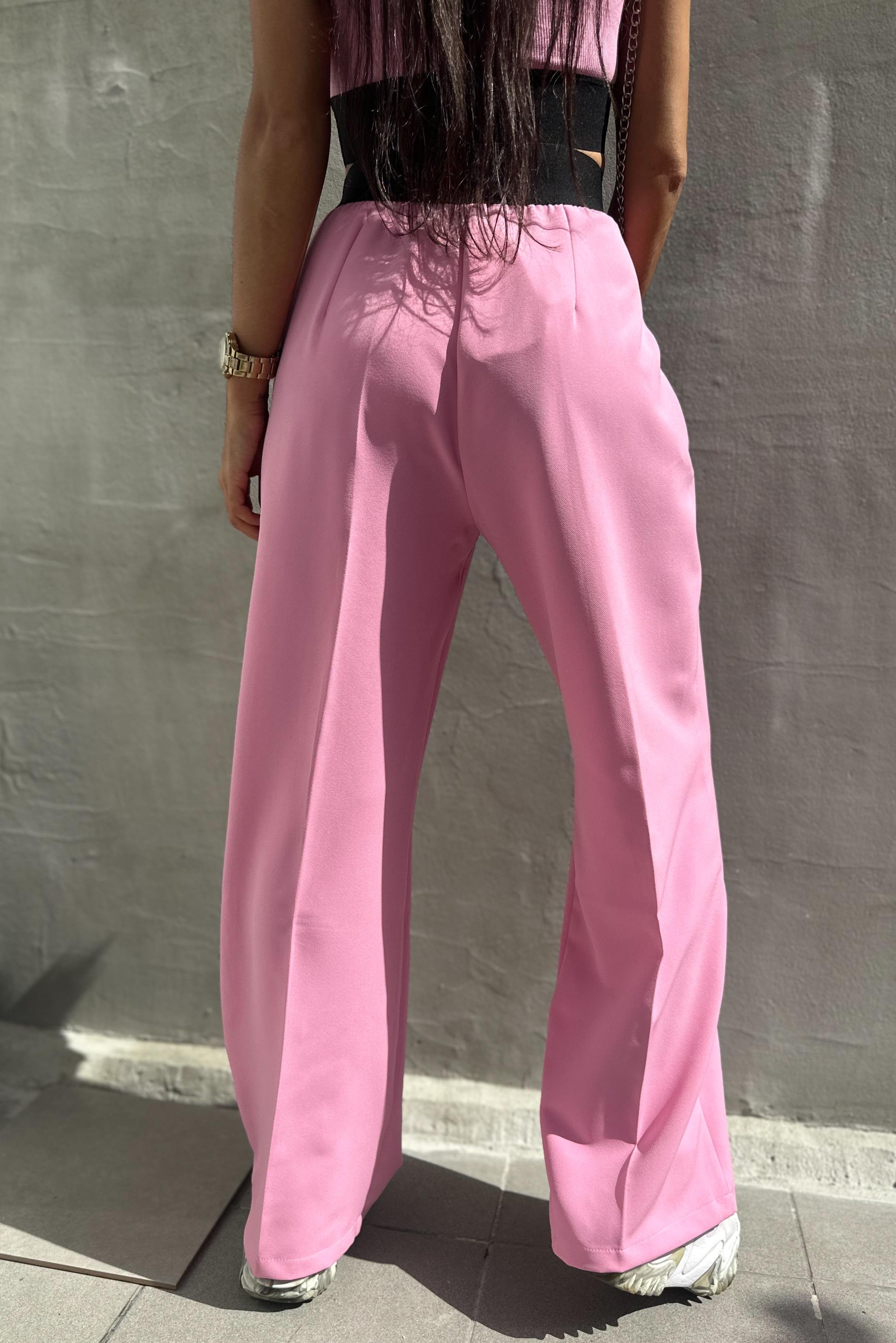 Beli Lastik Detaylı Pembe Palazzo PantolonPANTOLON