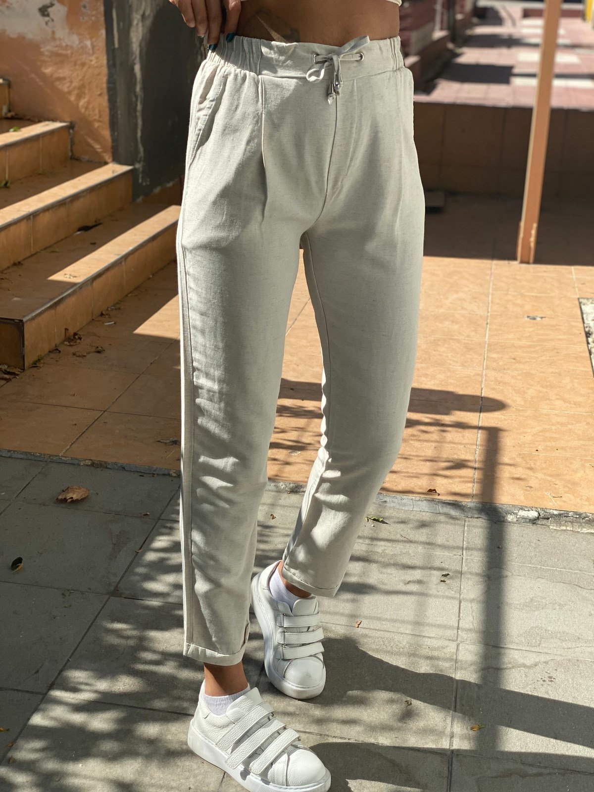 Beli Lastikli Bağcıklı Basic Havuç PantalonPANTOLON