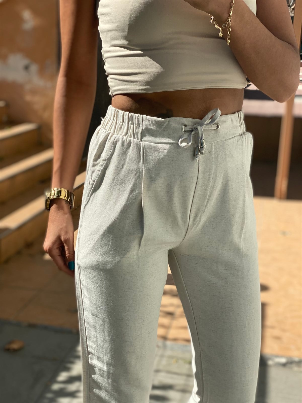 Beli Lastikli Bağcıklı Basic Havuç PantalonPANTOLON