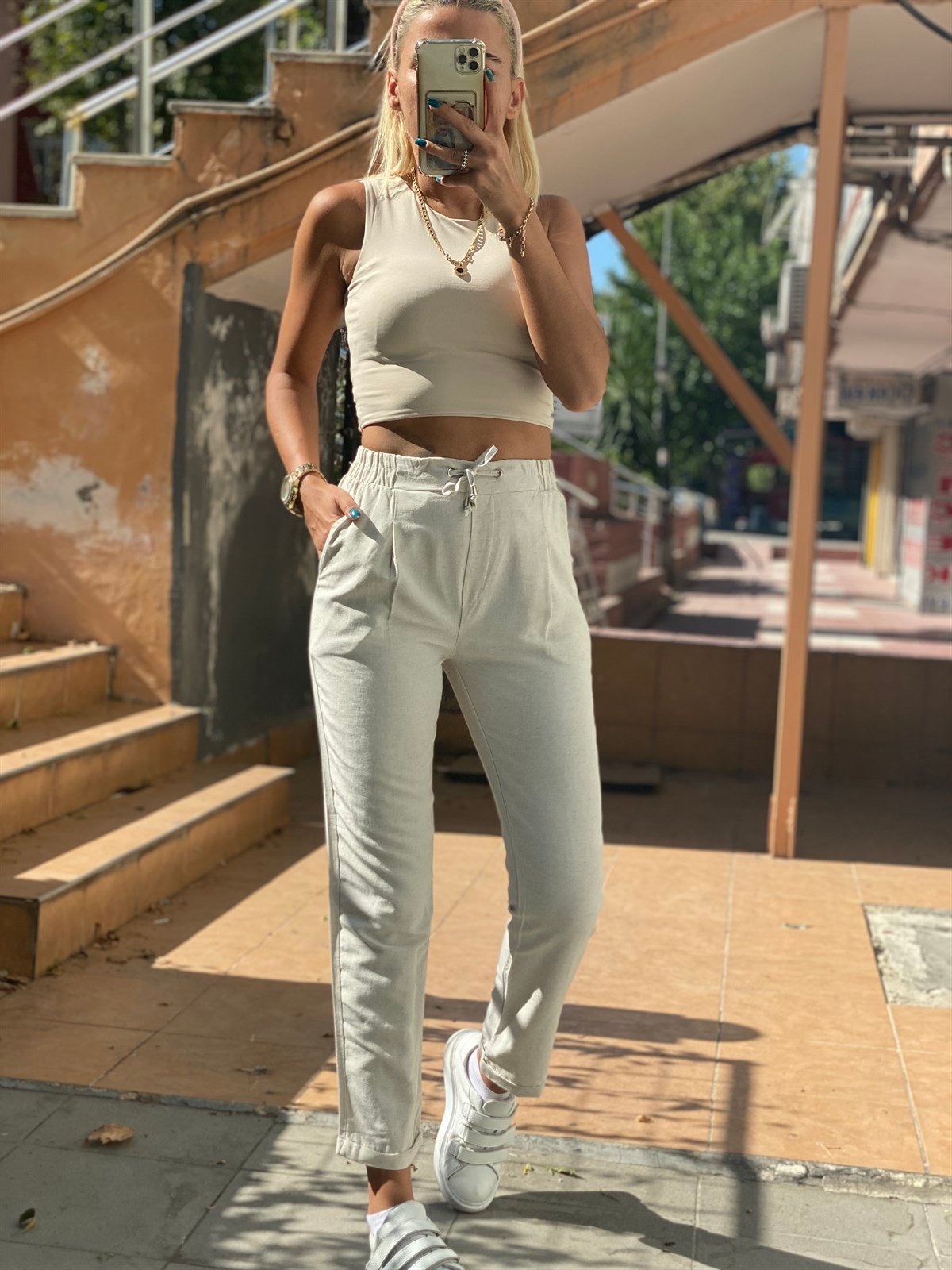 Beli Lastikli Bağcıklı Basic Havuç PantalonPANTOLON